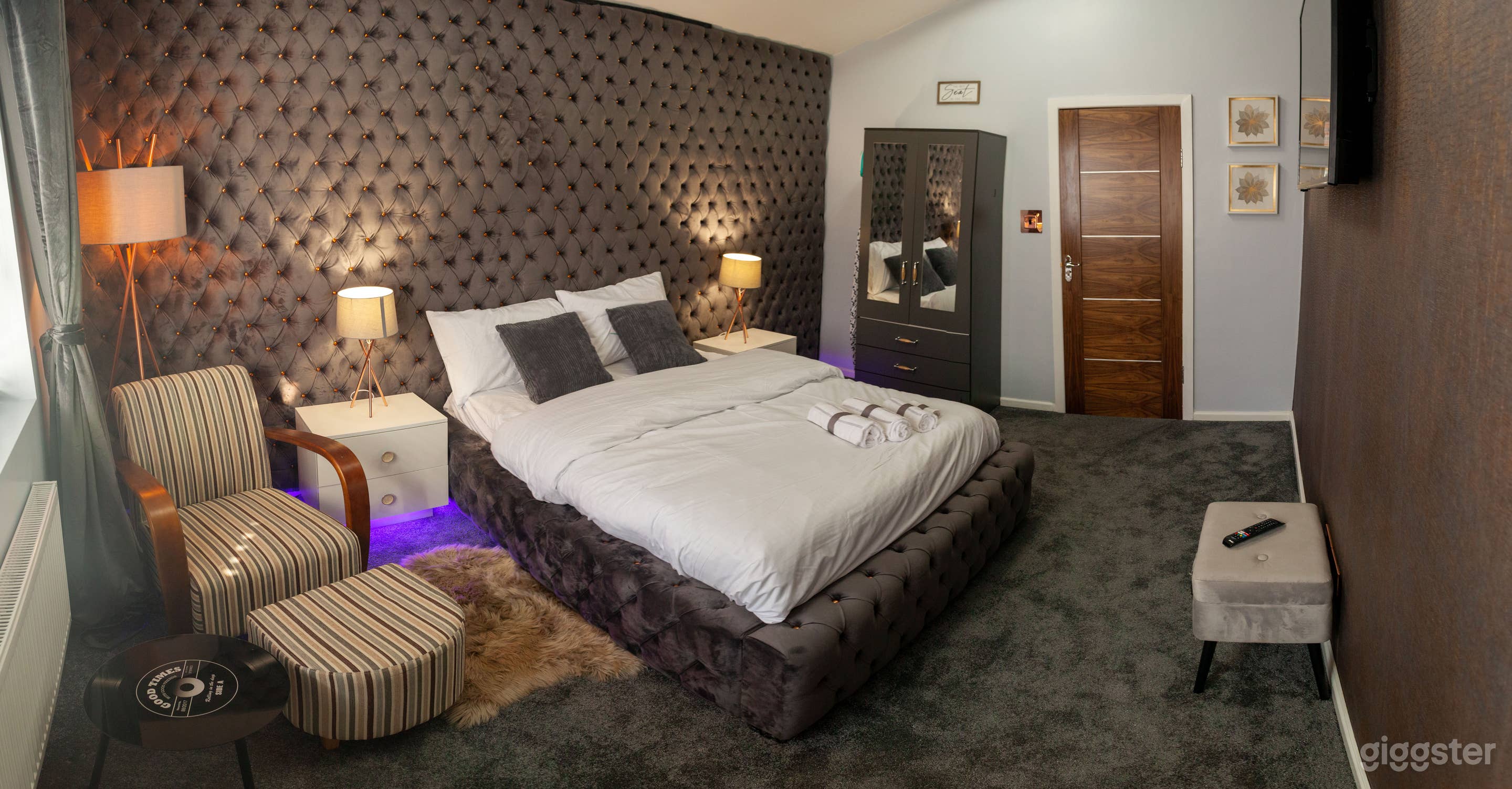Beautifully styled bedroom in grey and copper features 