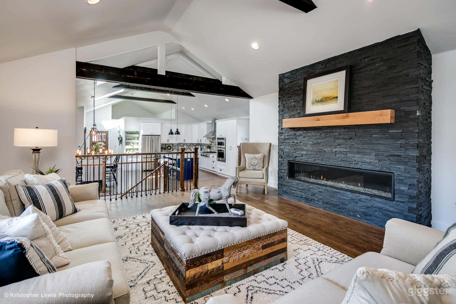 TV has been added above mantle with updated furniture