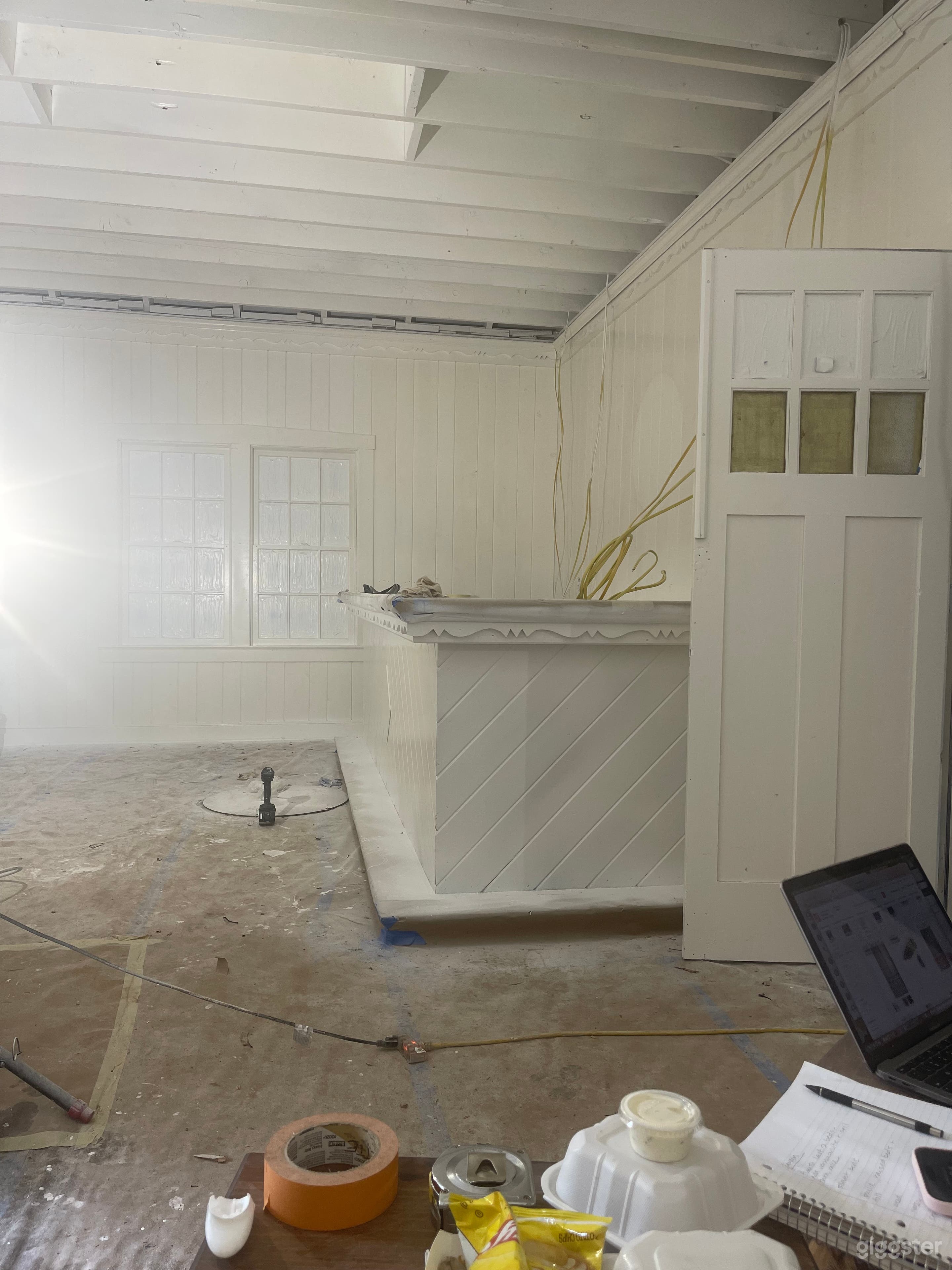 Lobby with dark wood top bar