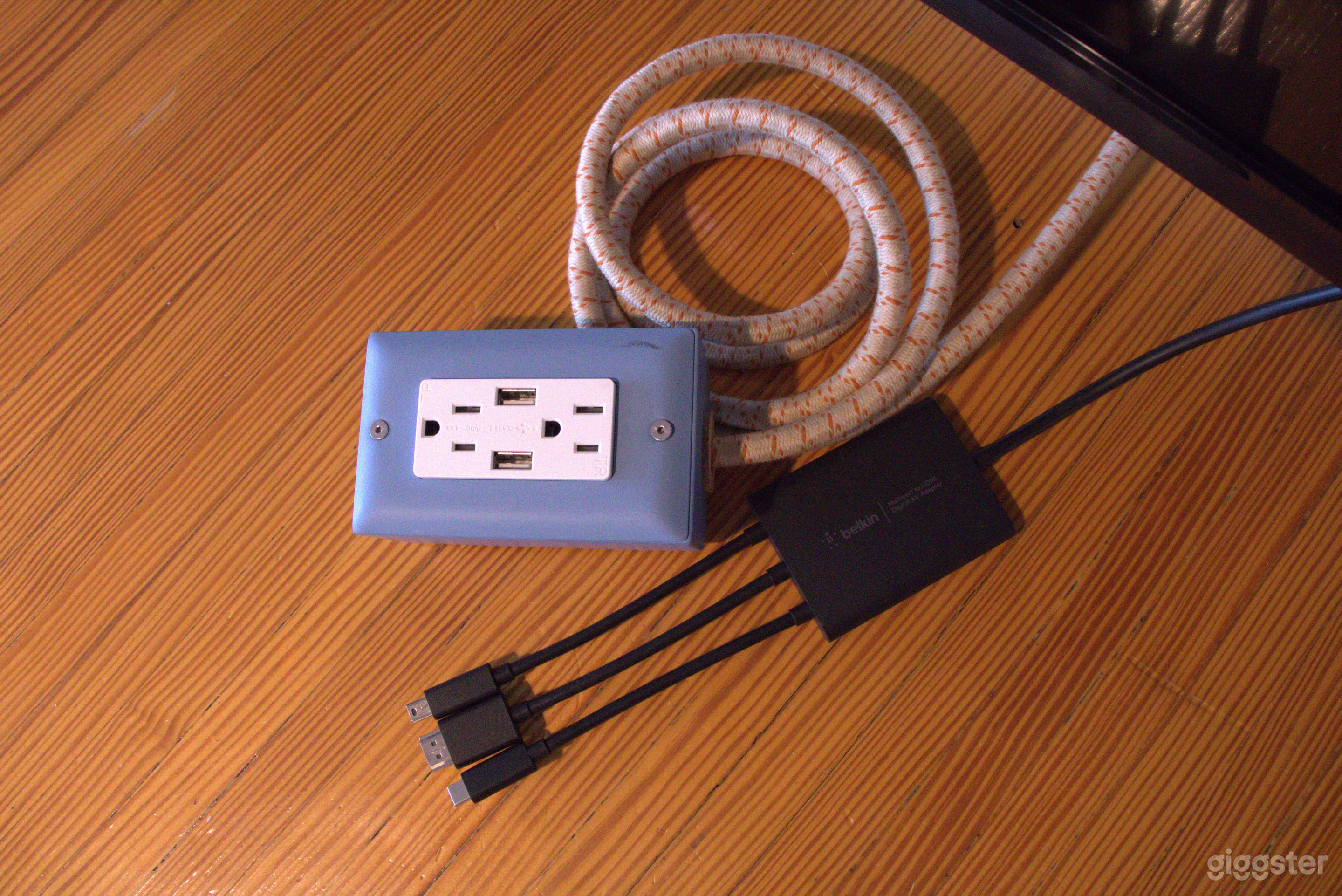 60" presentation ready TV with display cables.