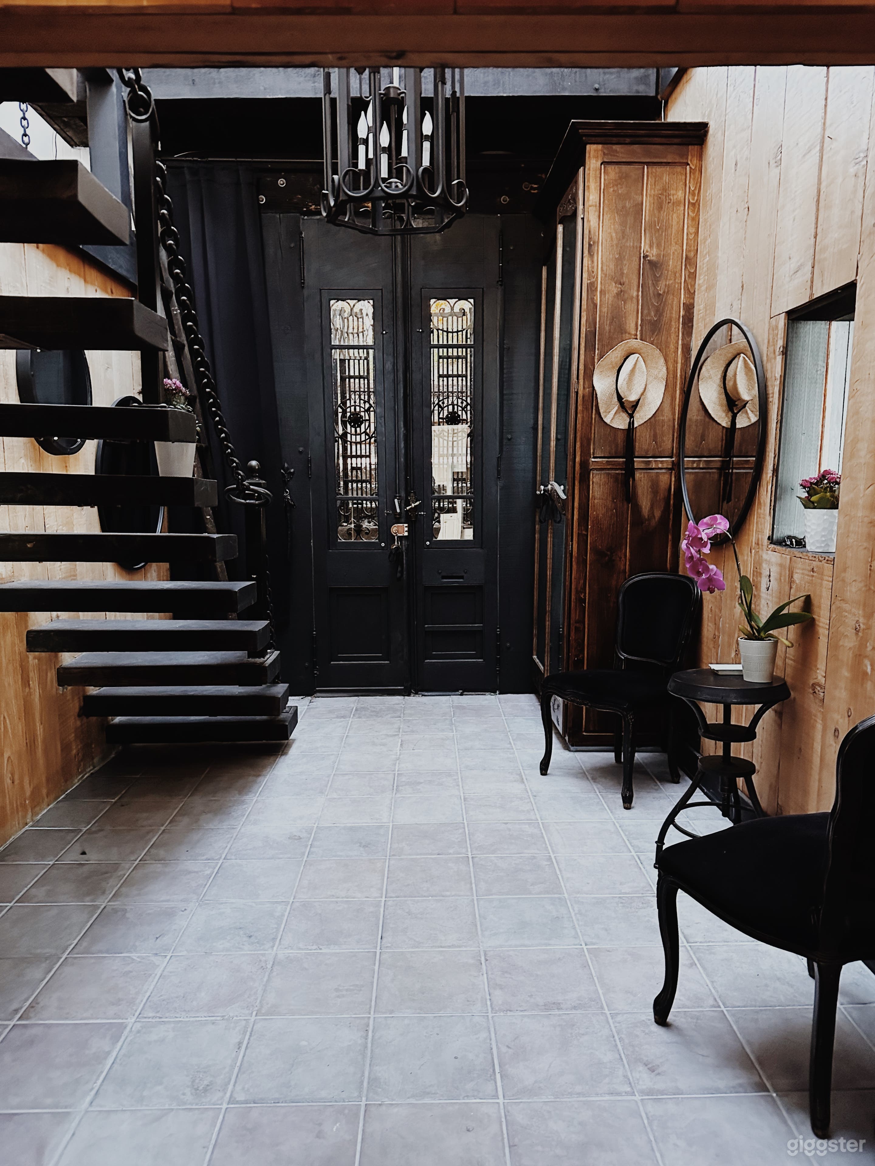 Front Entrance with floating staircase to library