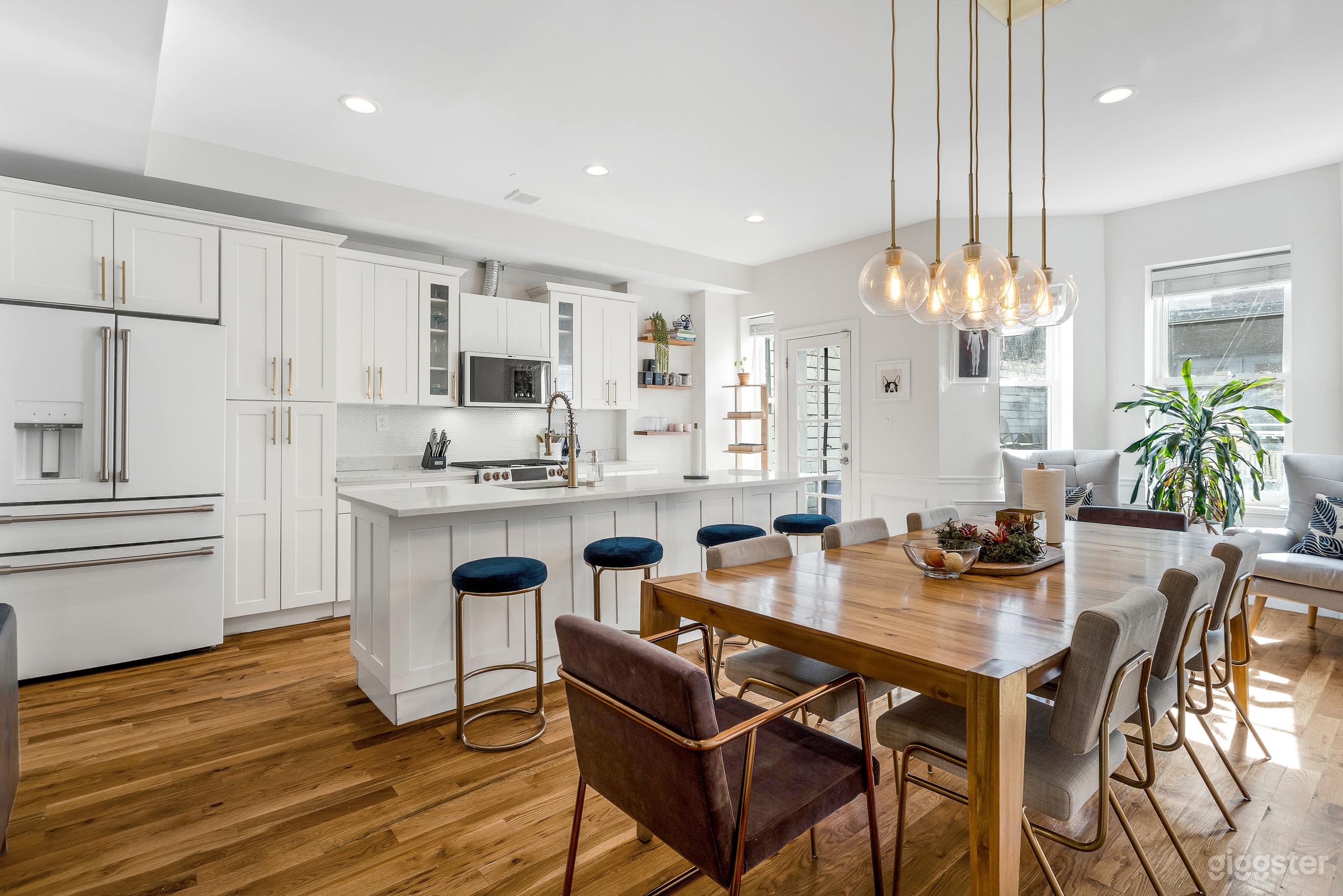 Updated Kitchen with Cafe serie matte white and gold appliances.