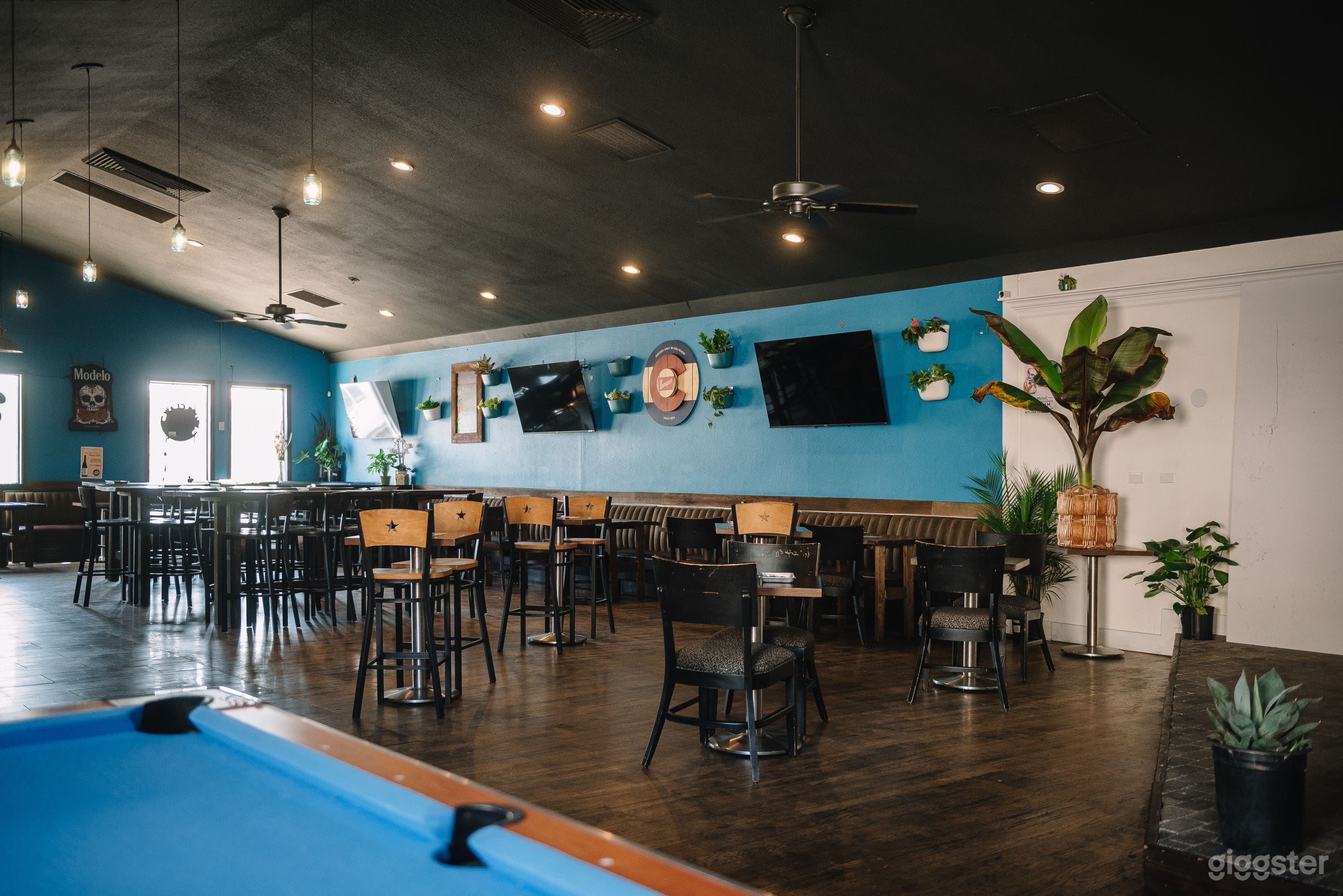 Pool table available for free for all private parties.