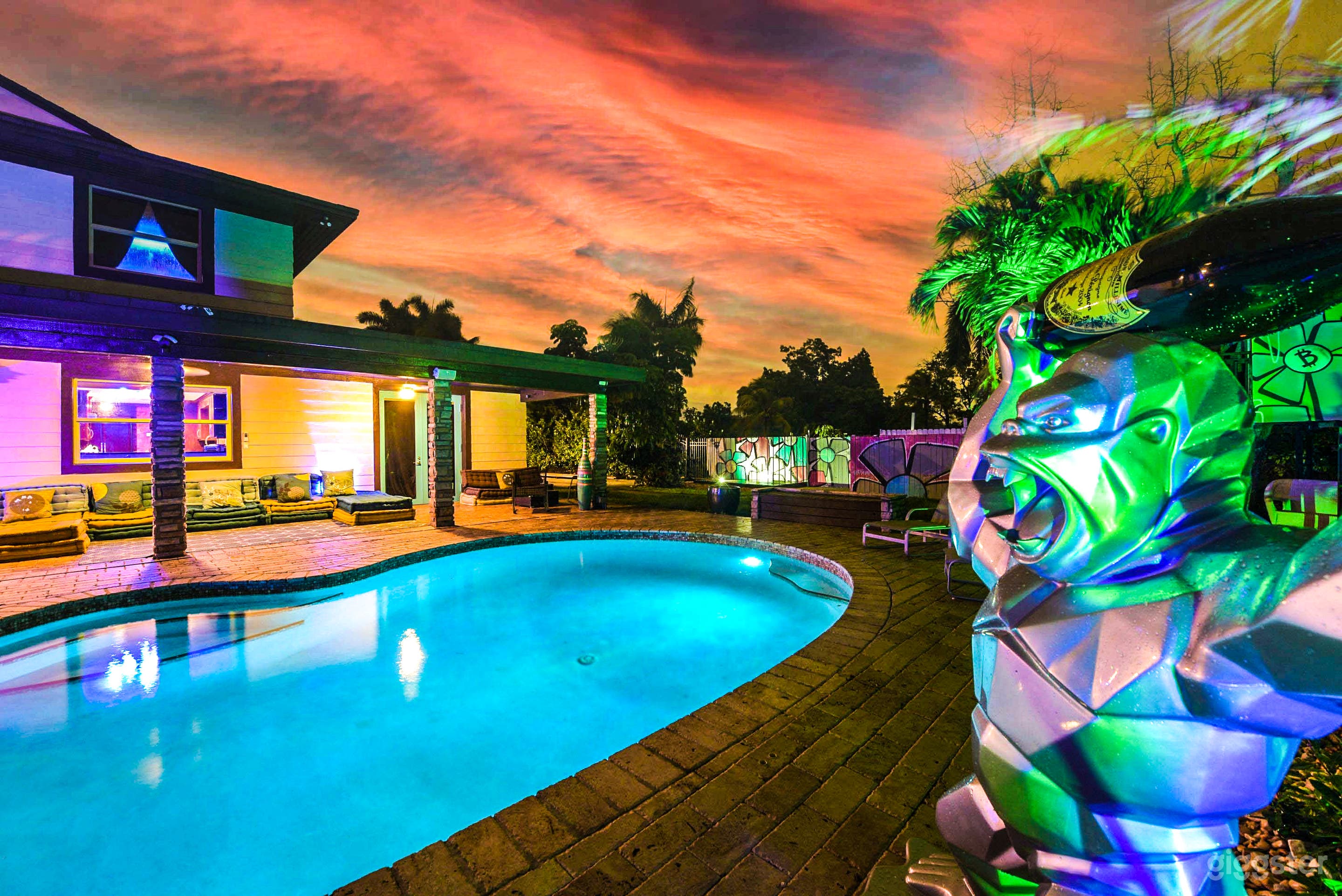 Bold architecture meets lush jungle.