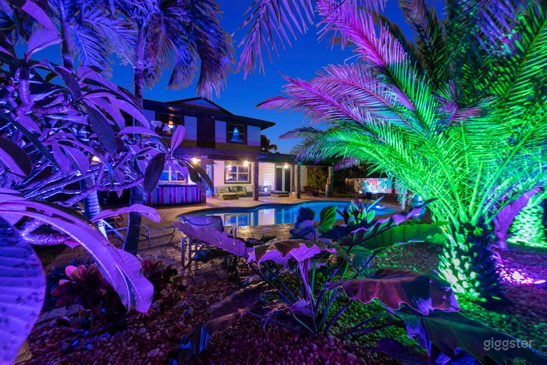  Pool framed by tropical luxury. 