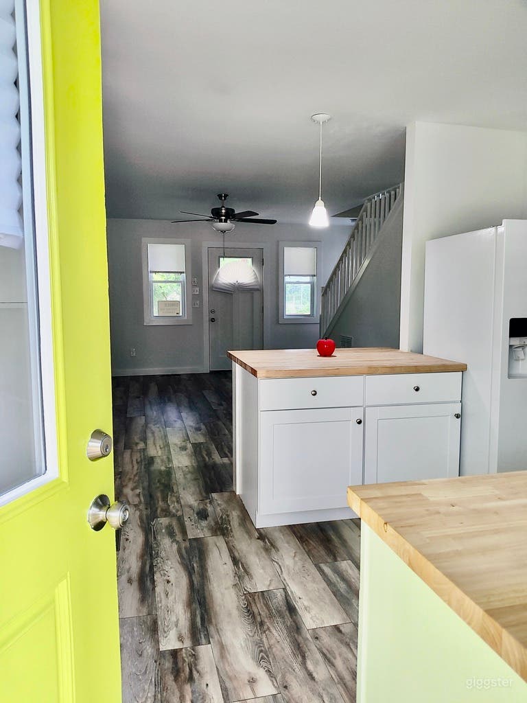 Open floor plan. View of living room from kitchen