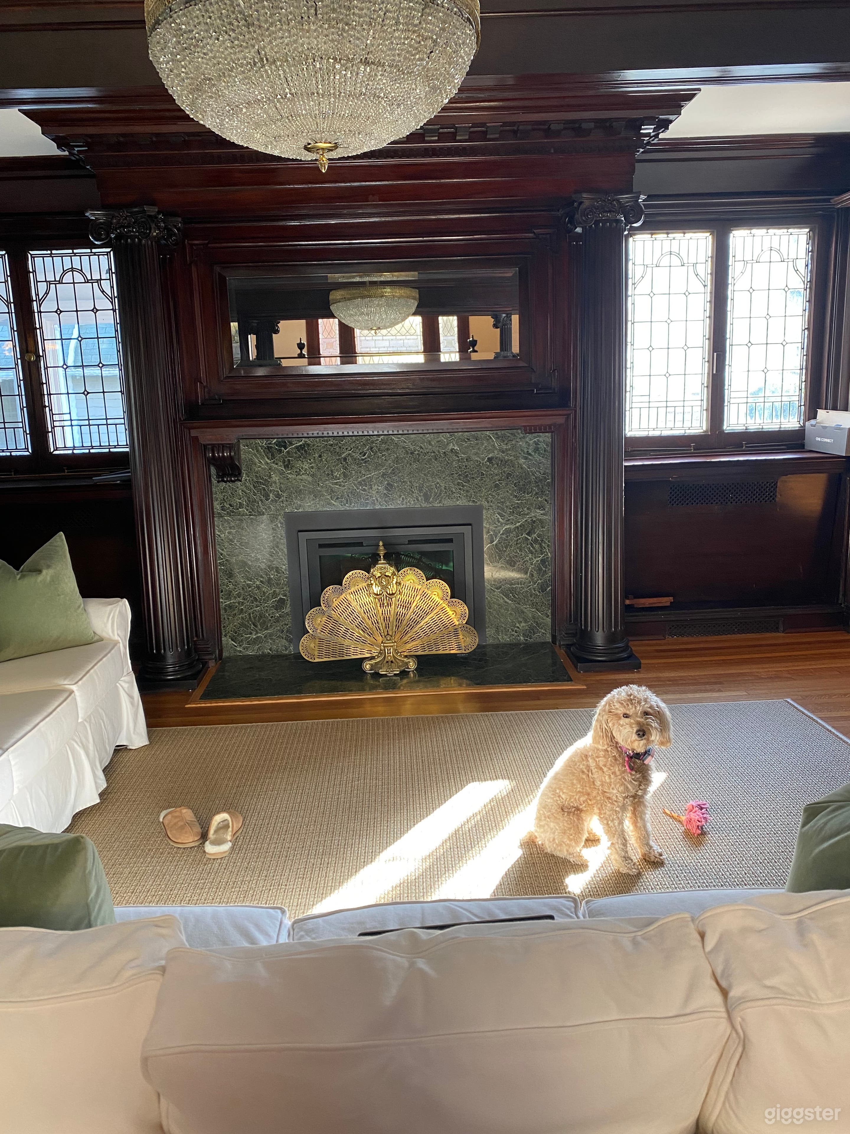 Main living room with one of four large fireplaces