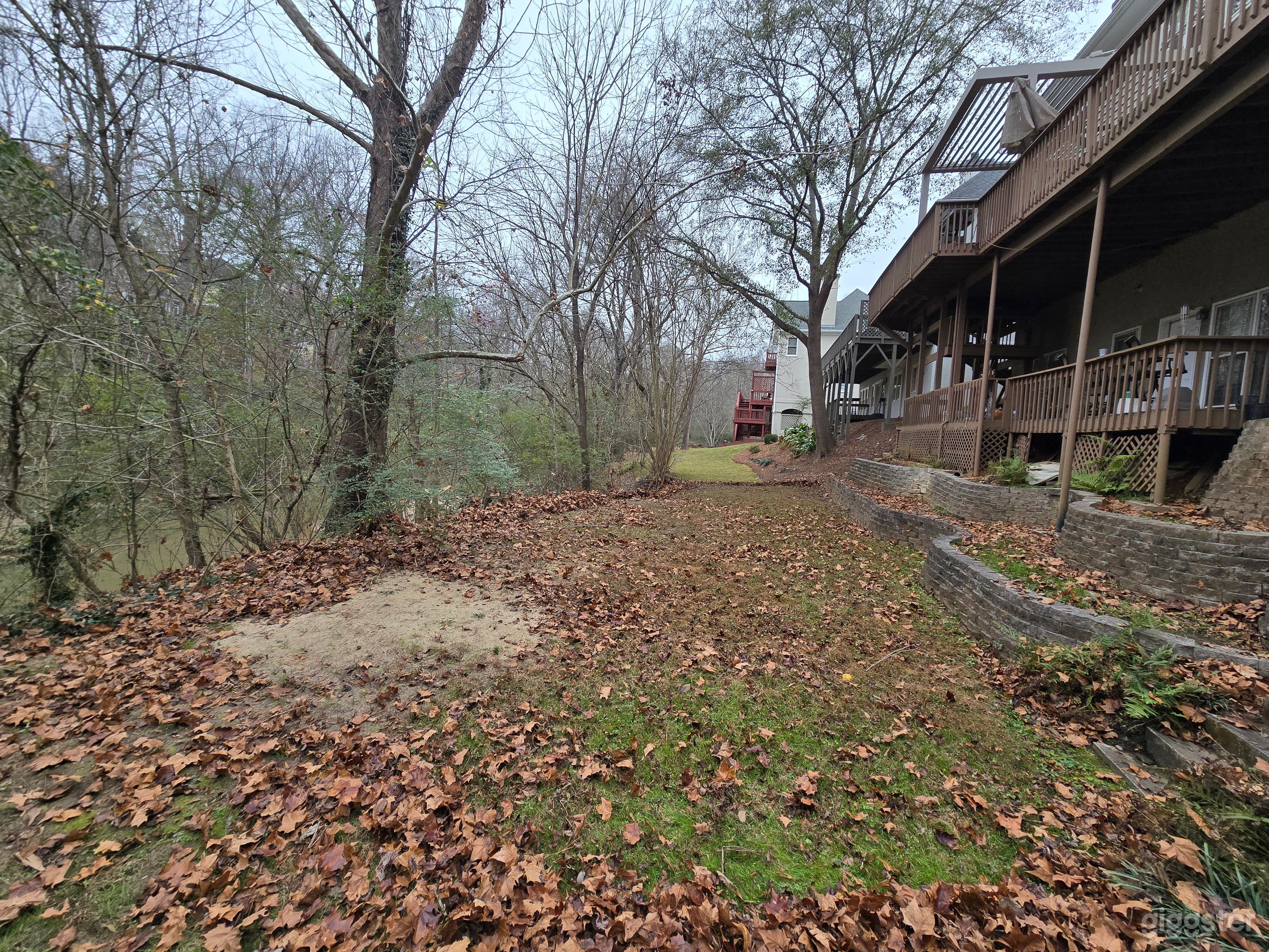 Spacious Sloped Wooded Backyard Photo 4