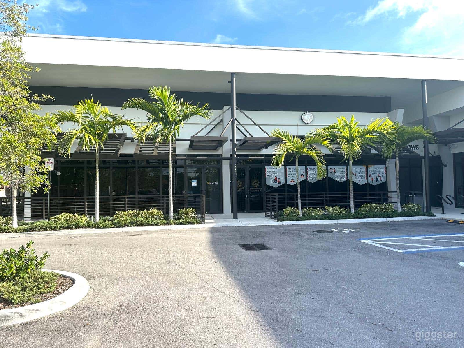 The studio is located in a plaza that provides a parking lot for its guests.