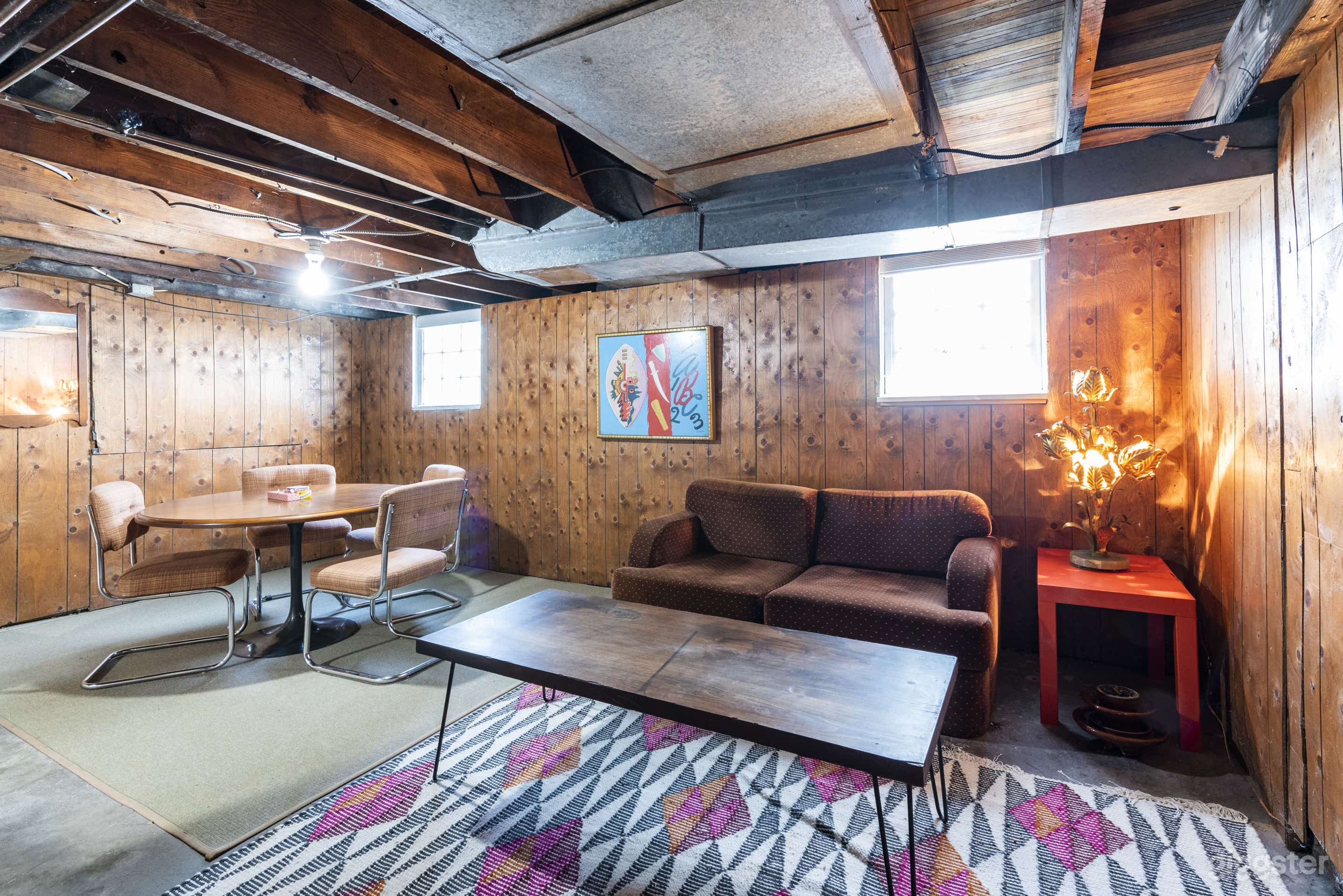 Basement features original 70's paneling