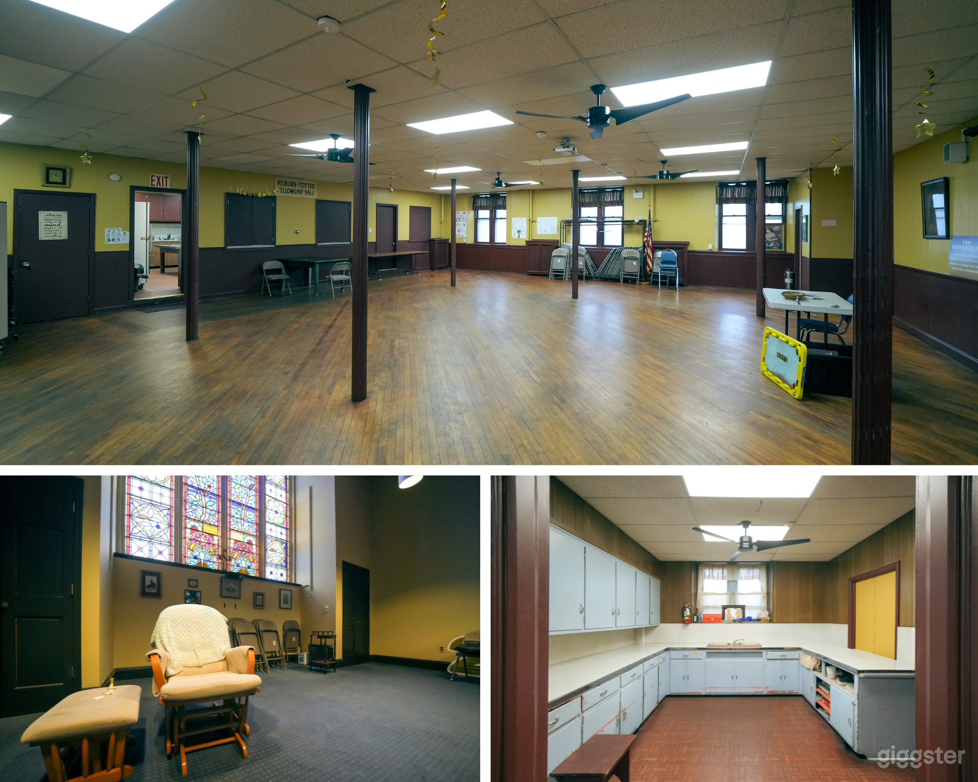 Historic Hall with Vaulted Ceilings, Stained Glass Photo 1