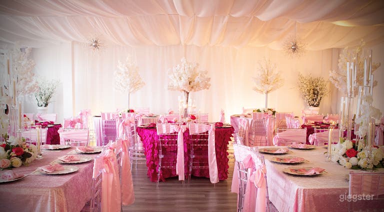  Intimate All-White Event Space with Draping & Chandeliers 