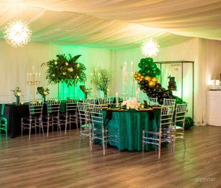  Intimate All-White Event Space with Draping & Chandeliers 