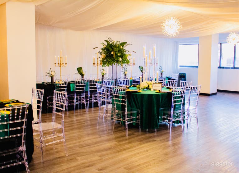  Intimate All-White Event Space with Draping & Chandeliers 