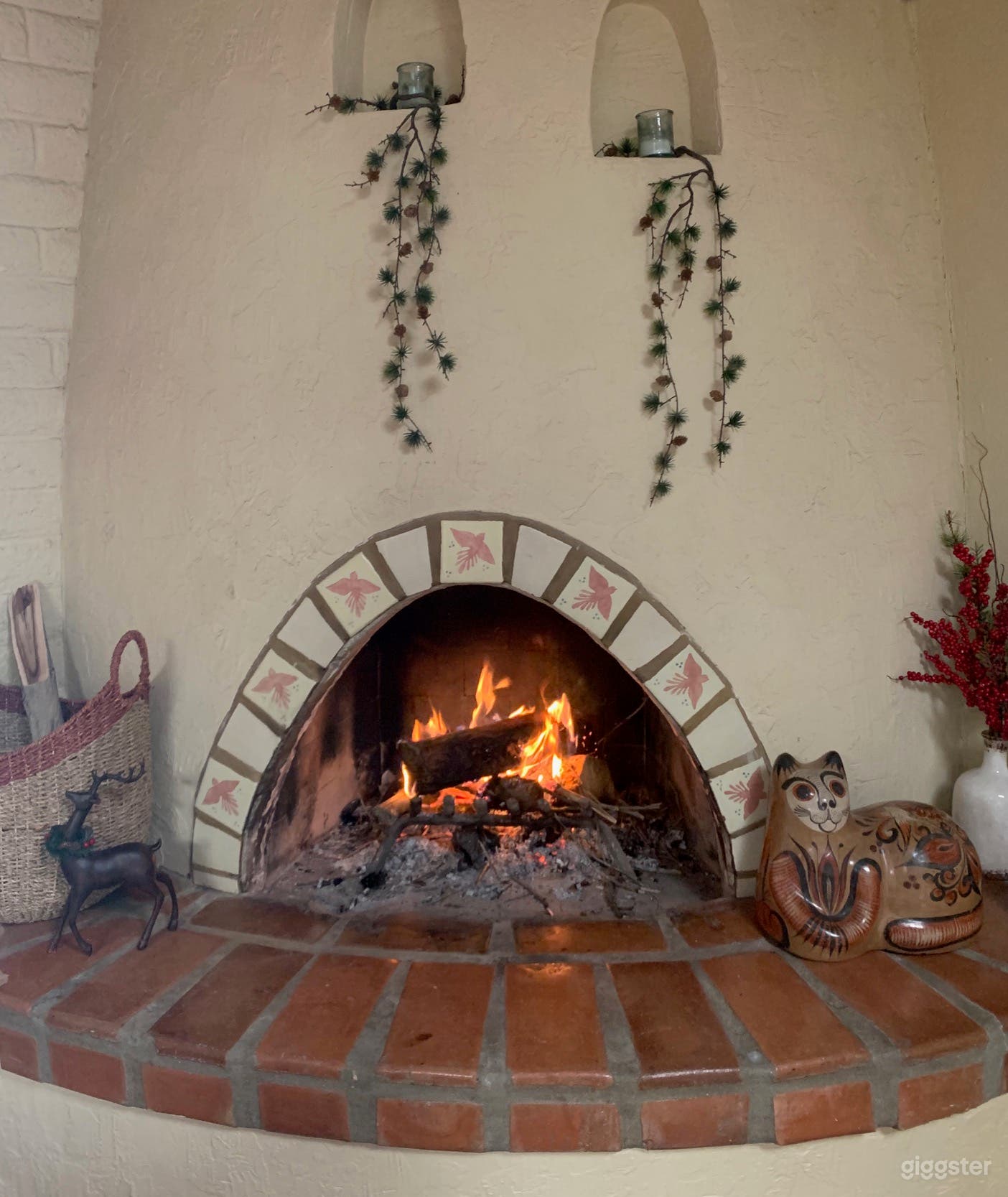 Beehive fireplace in living room. 