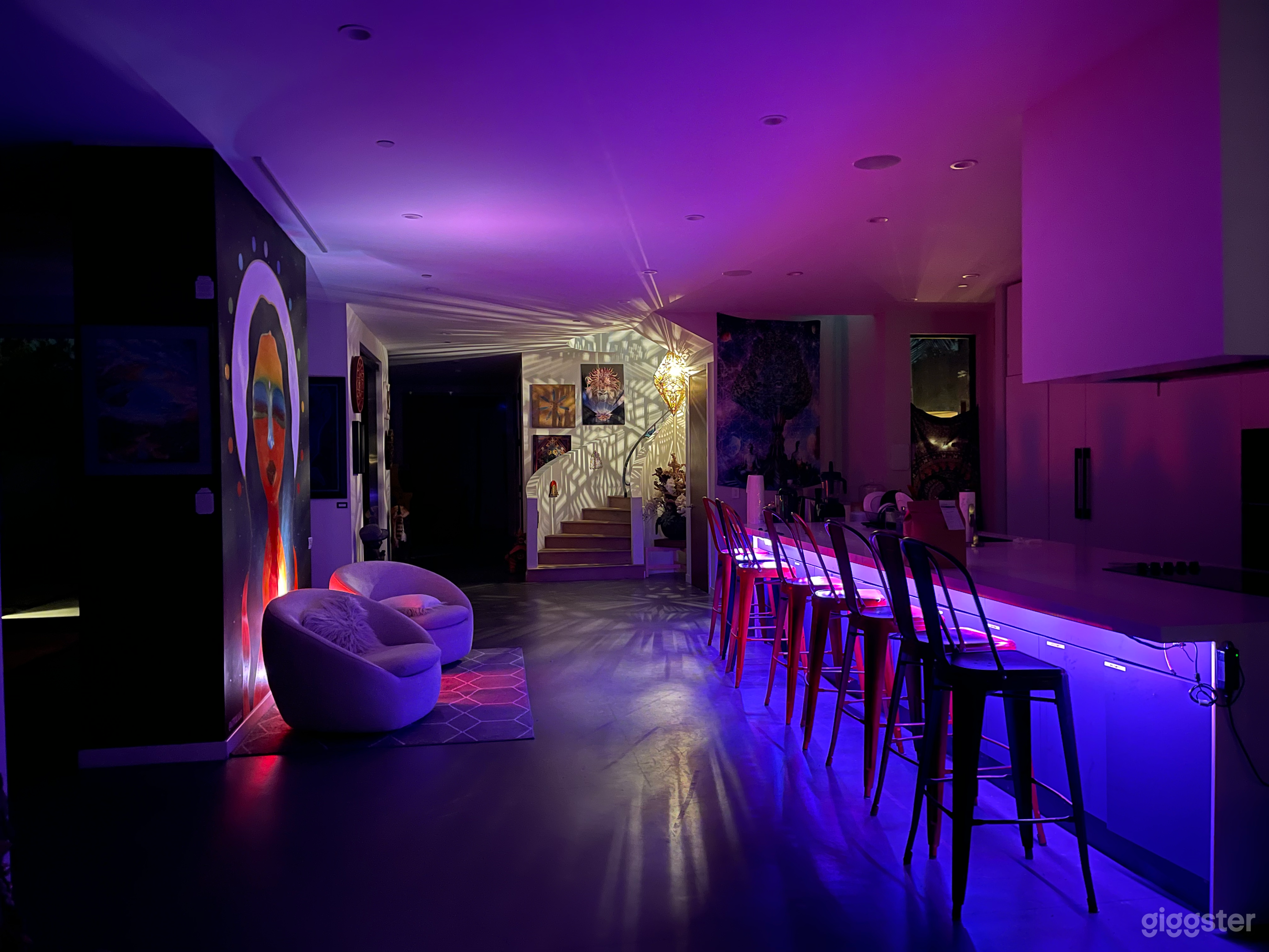 Open floor plan. High ceilings. Vibe lighting at night creates a tranquil setting into the evening.