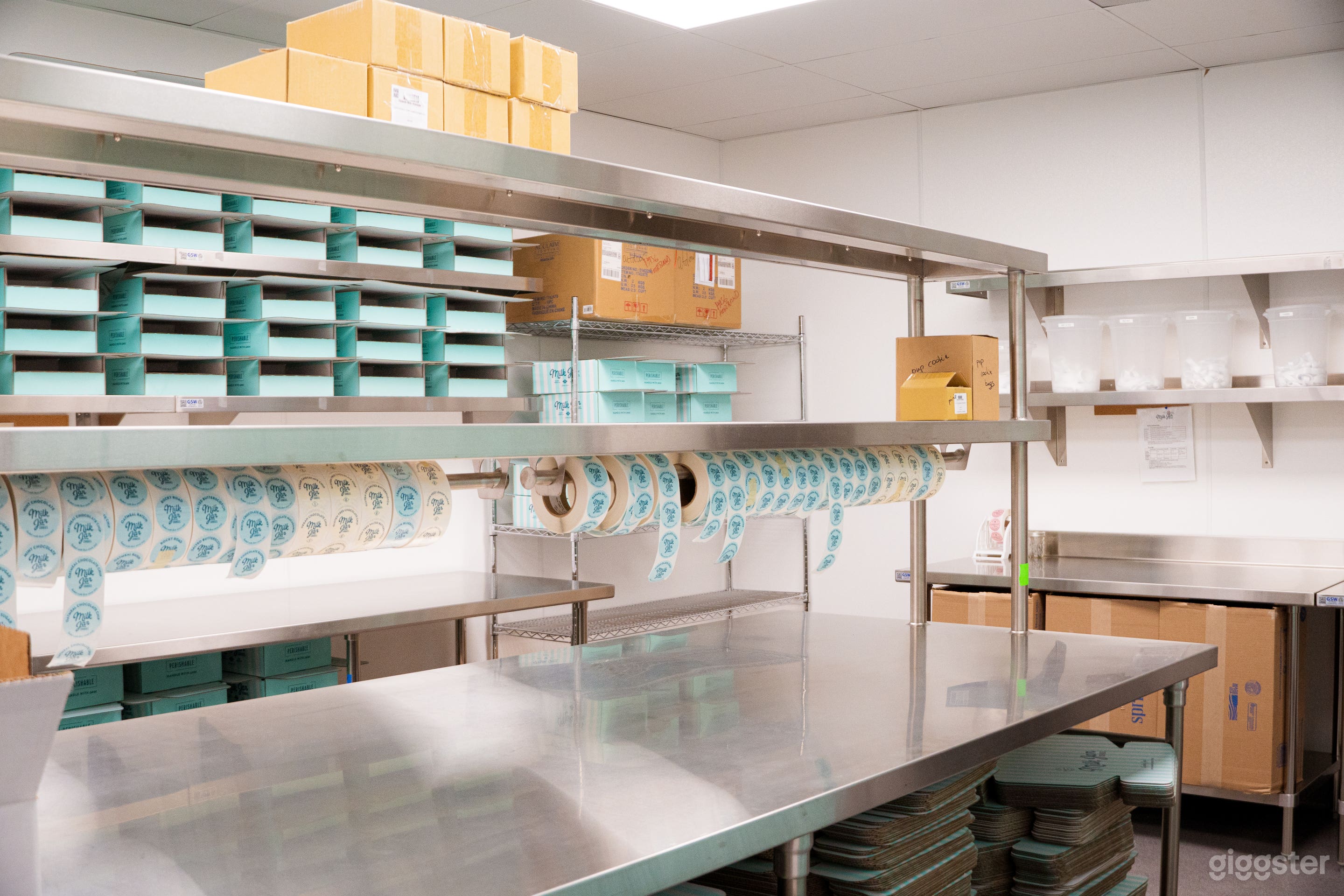 Inside our packaging room, which can be used for industrial shoots or as a prep are.