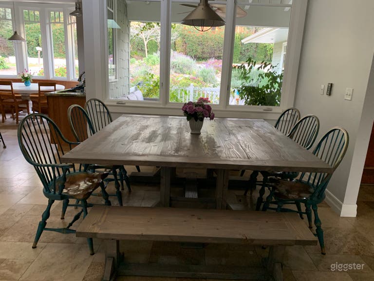  Farm table in the dining area seats 12 