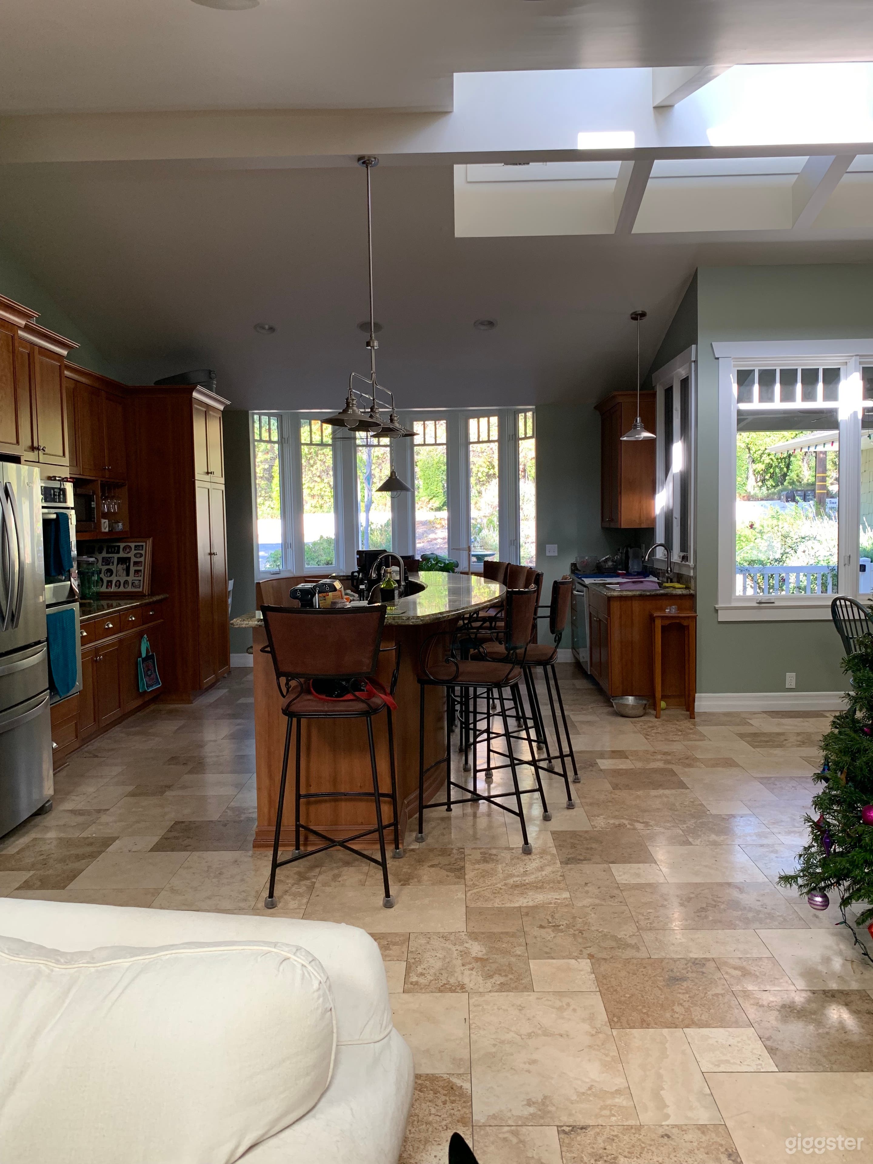 Large kitchen, open to dining, family and living room areas