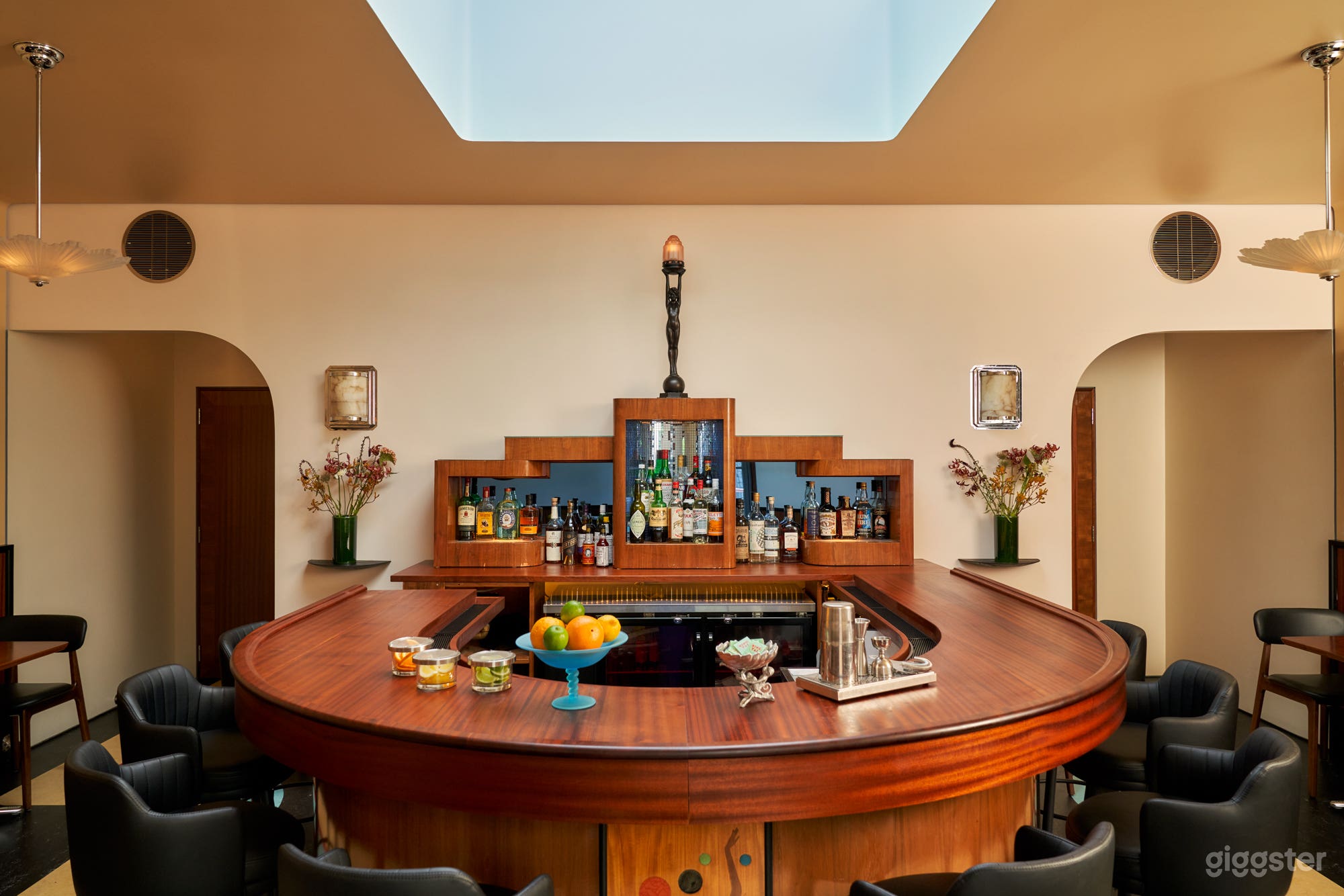 7'x7' skylight directly above the bar.  Access to roof for purposed of covering skylight is possible