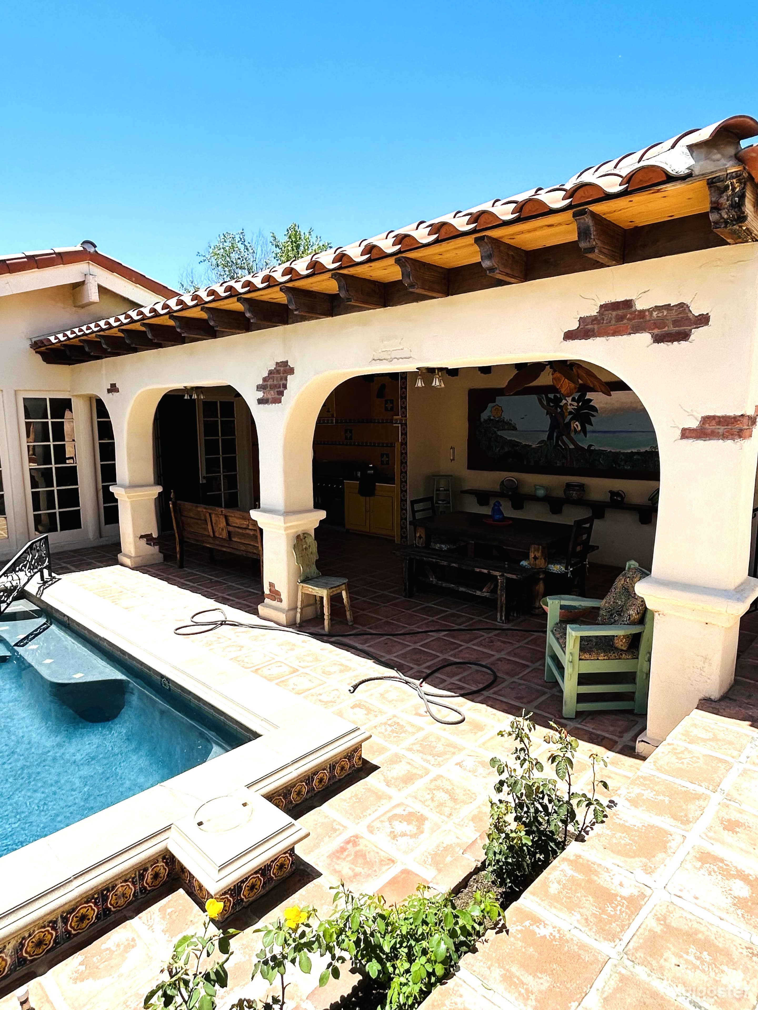 Back Yard Covered Patio with Dining Area, Talavera Tile, BBQ, and Sink