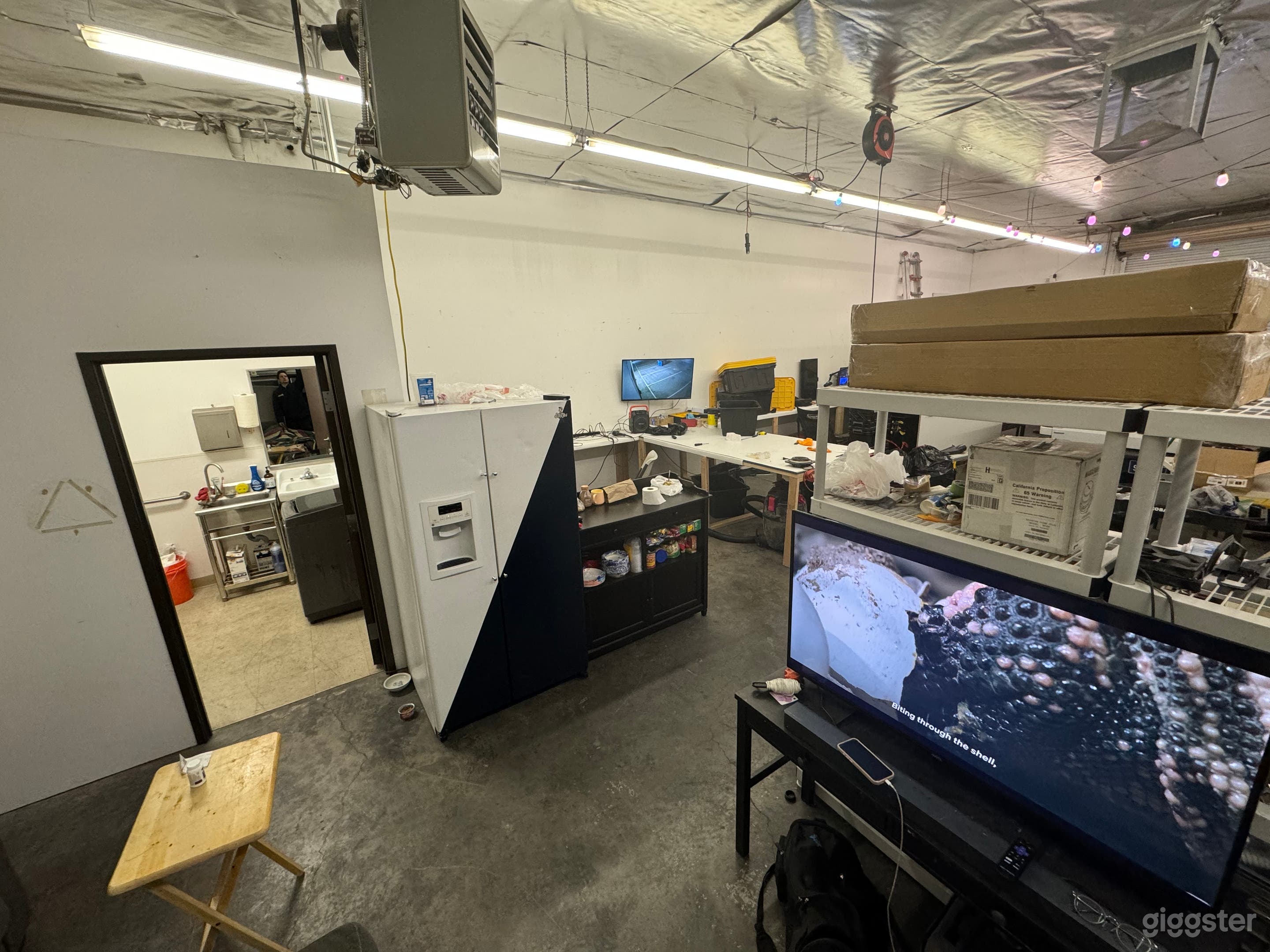 Inside with lights on