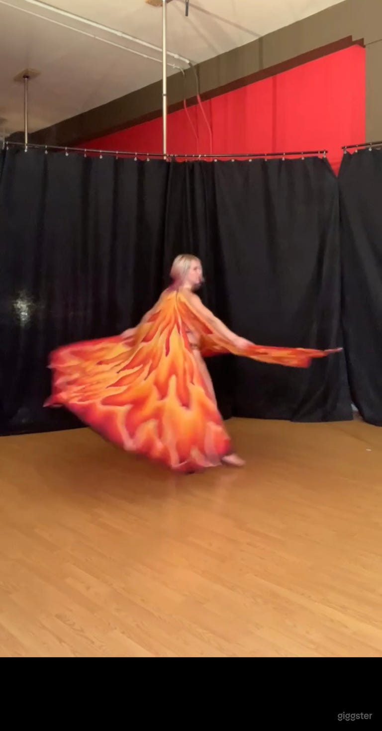  Black curtain set up to cover the poles 