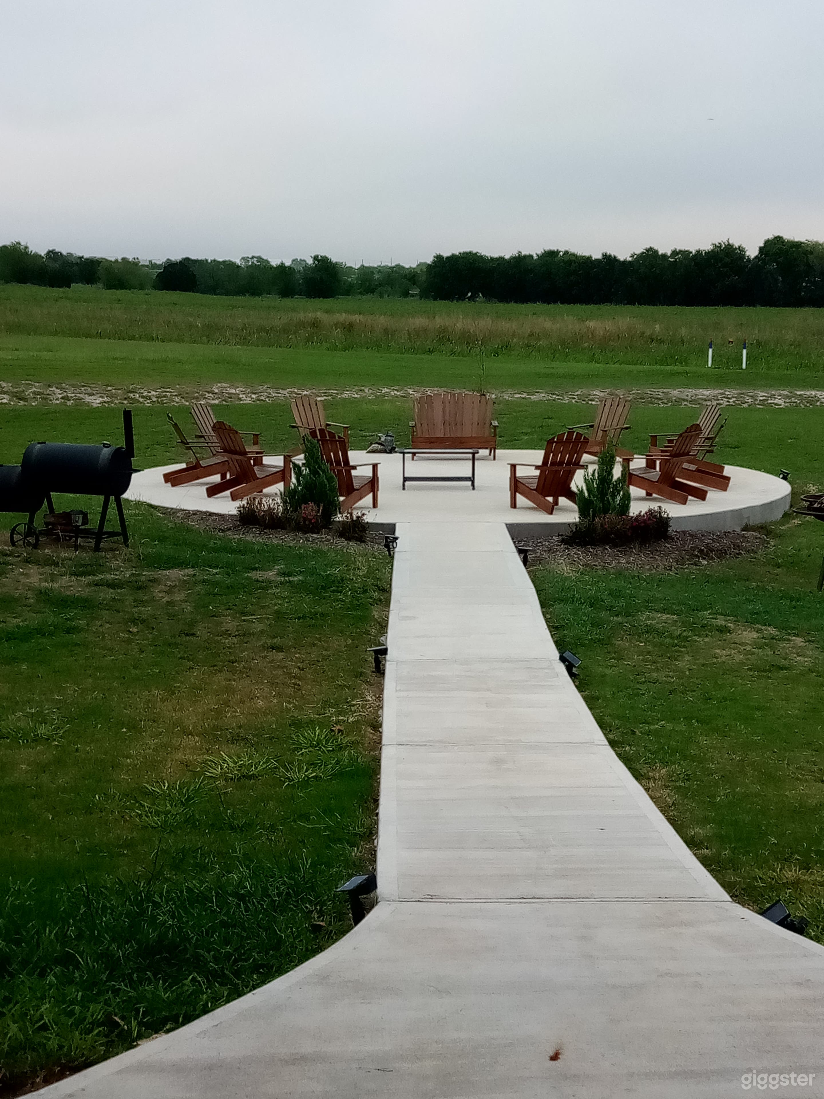 15' pathway with 30' diameter patio.