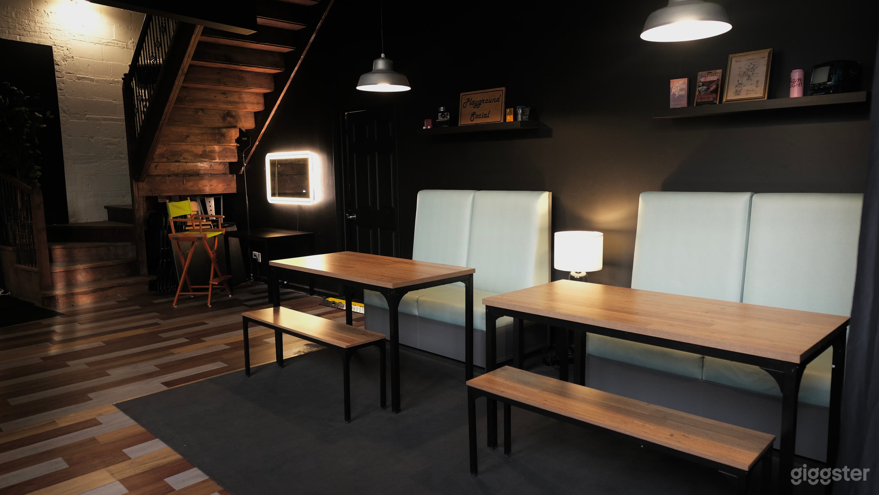 Lounge area and hair &amp; makeup station