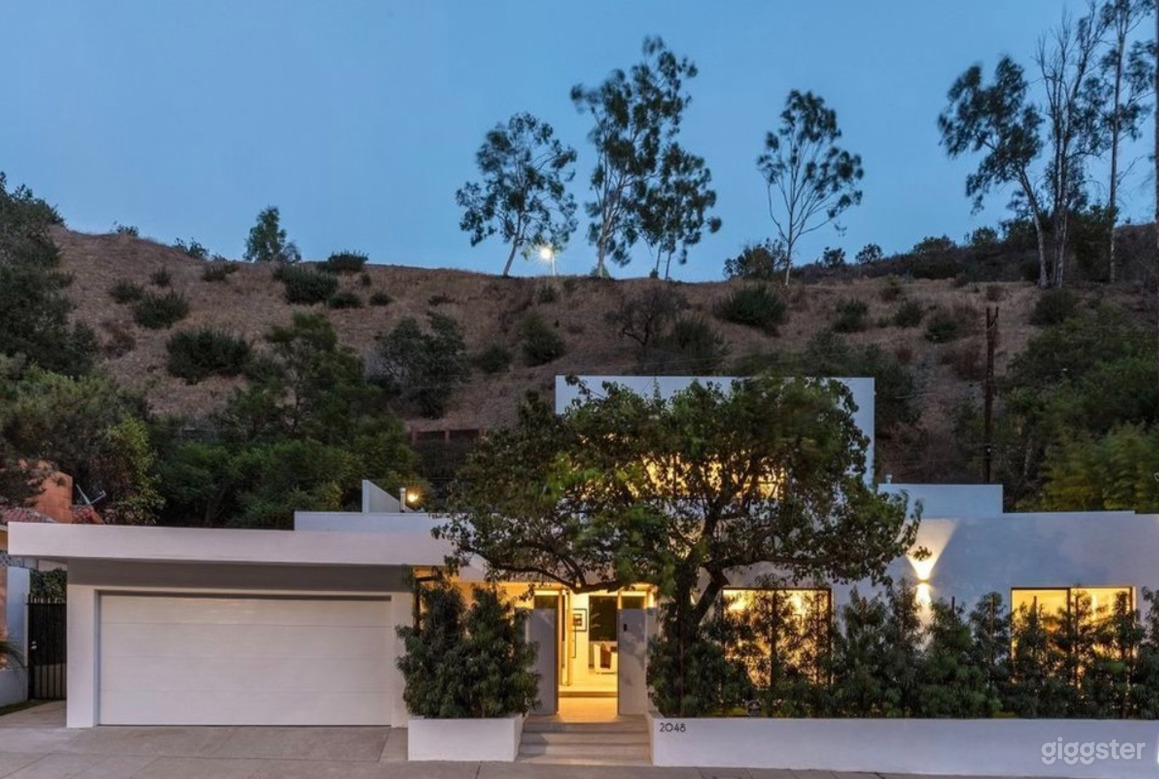 Modern home- entrance, driveway, garage