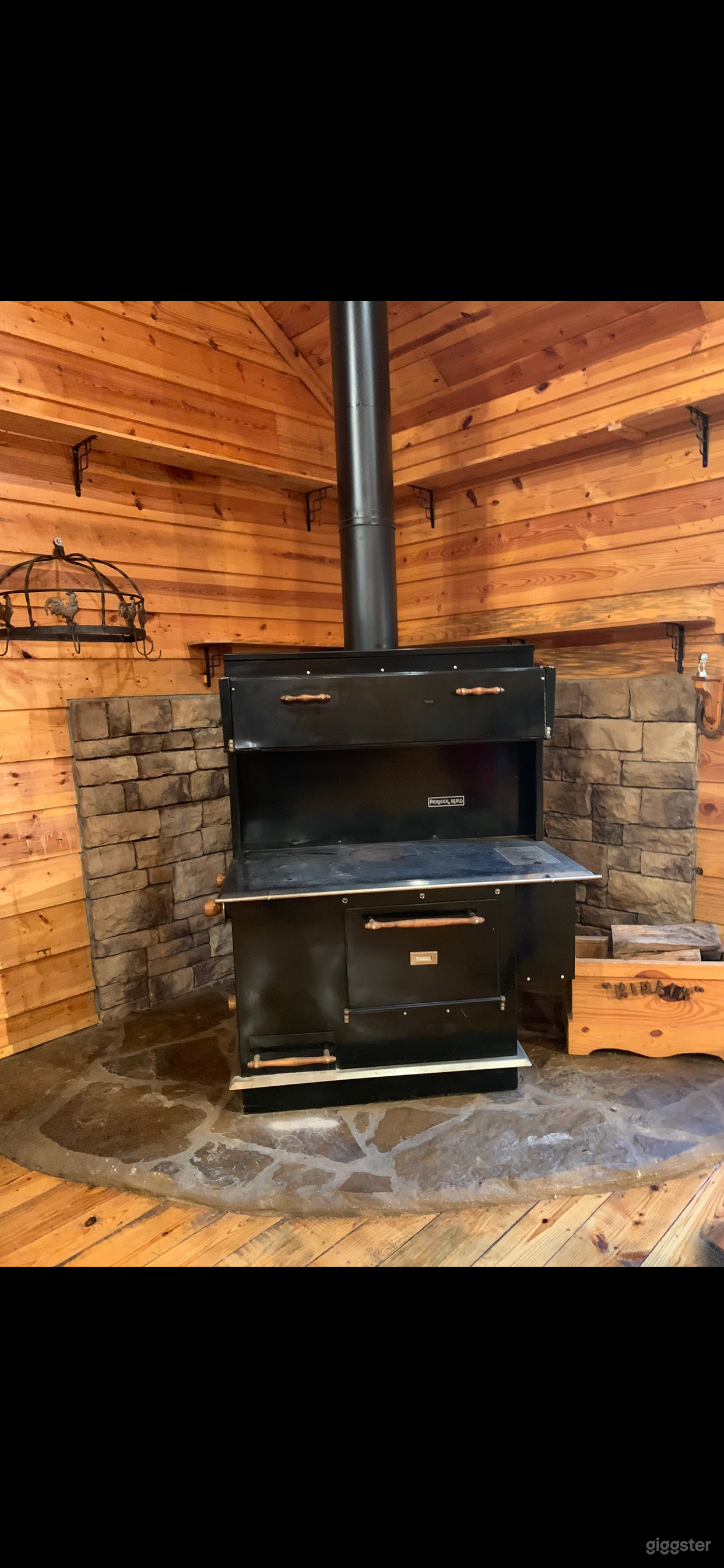 Amish stove in the kitchen area 