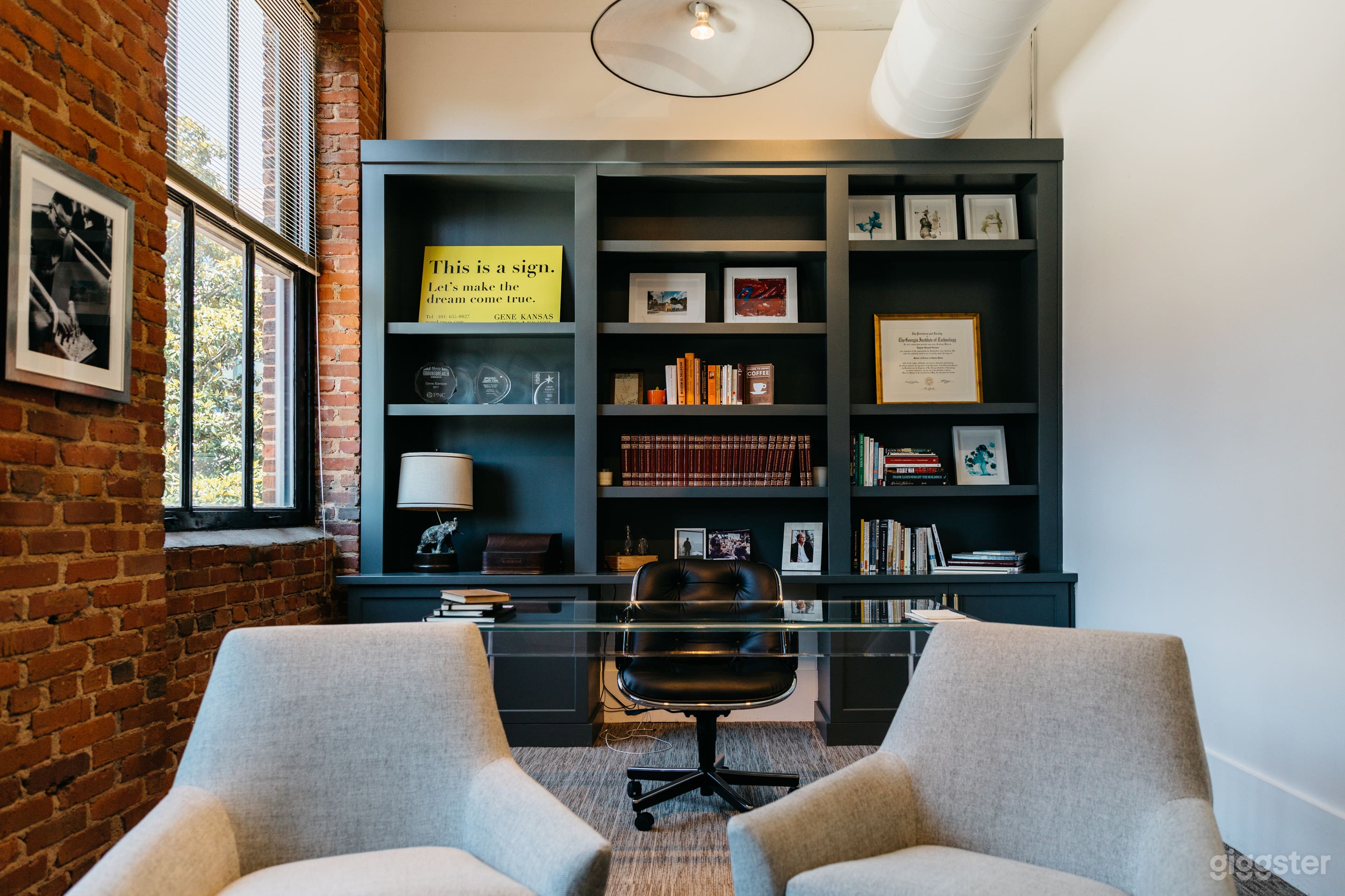 Stylish Exposed Brick Office Photo 2
