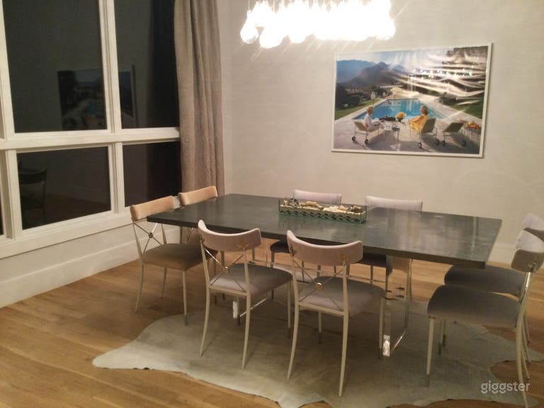  Dining room with Johnathan Adler furniture and seating up to 12 comfortably  