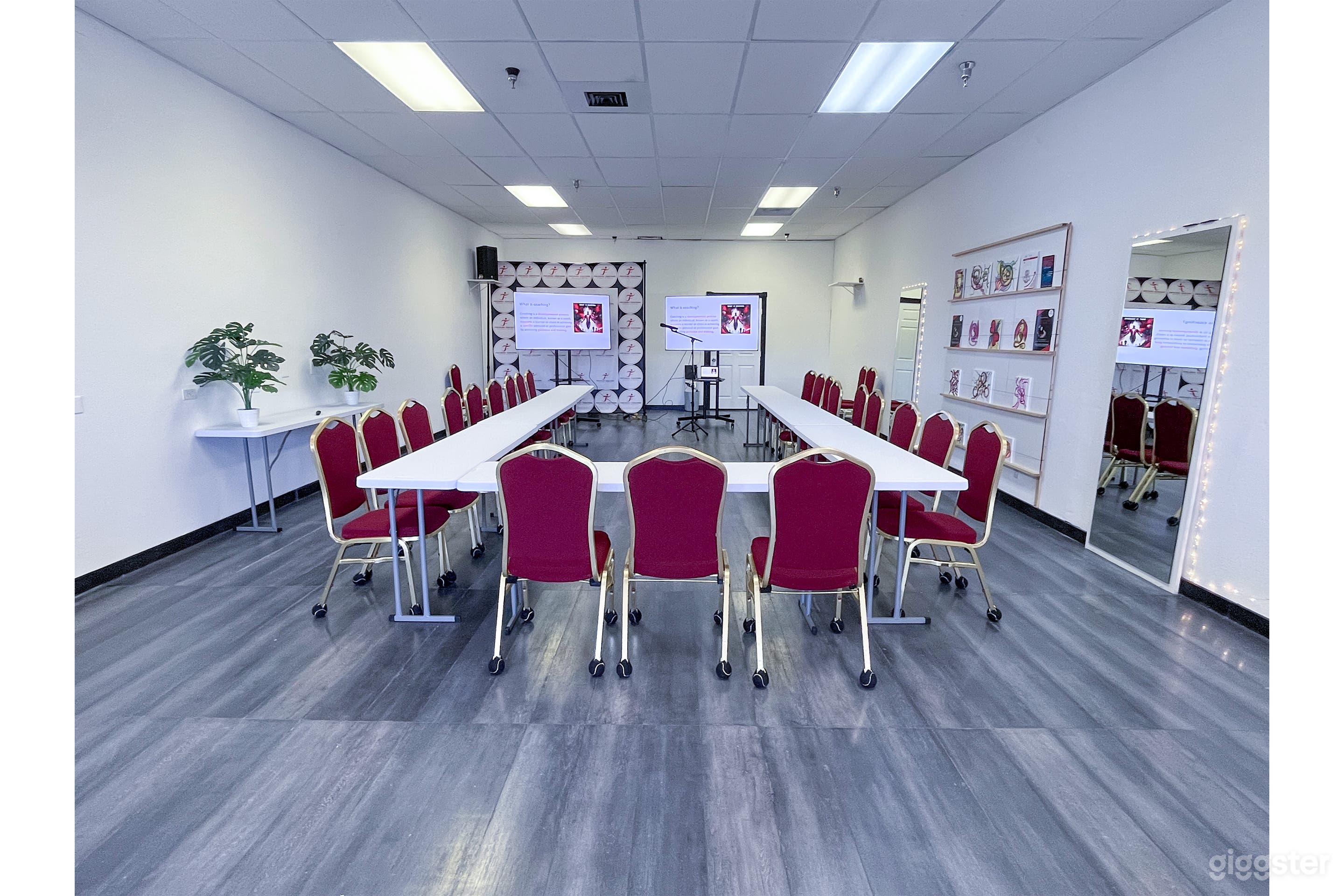 We offer a classroom-style space for 5-24 people, perfect for training sessions, seminars, and workshops. The room features flexible seating, state-of-the-art audiovisual equipment, and a comfortable, professional environment for learning