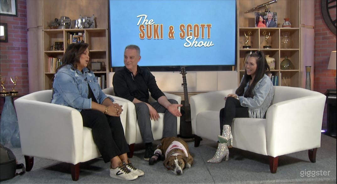 Talk show set, numerous props