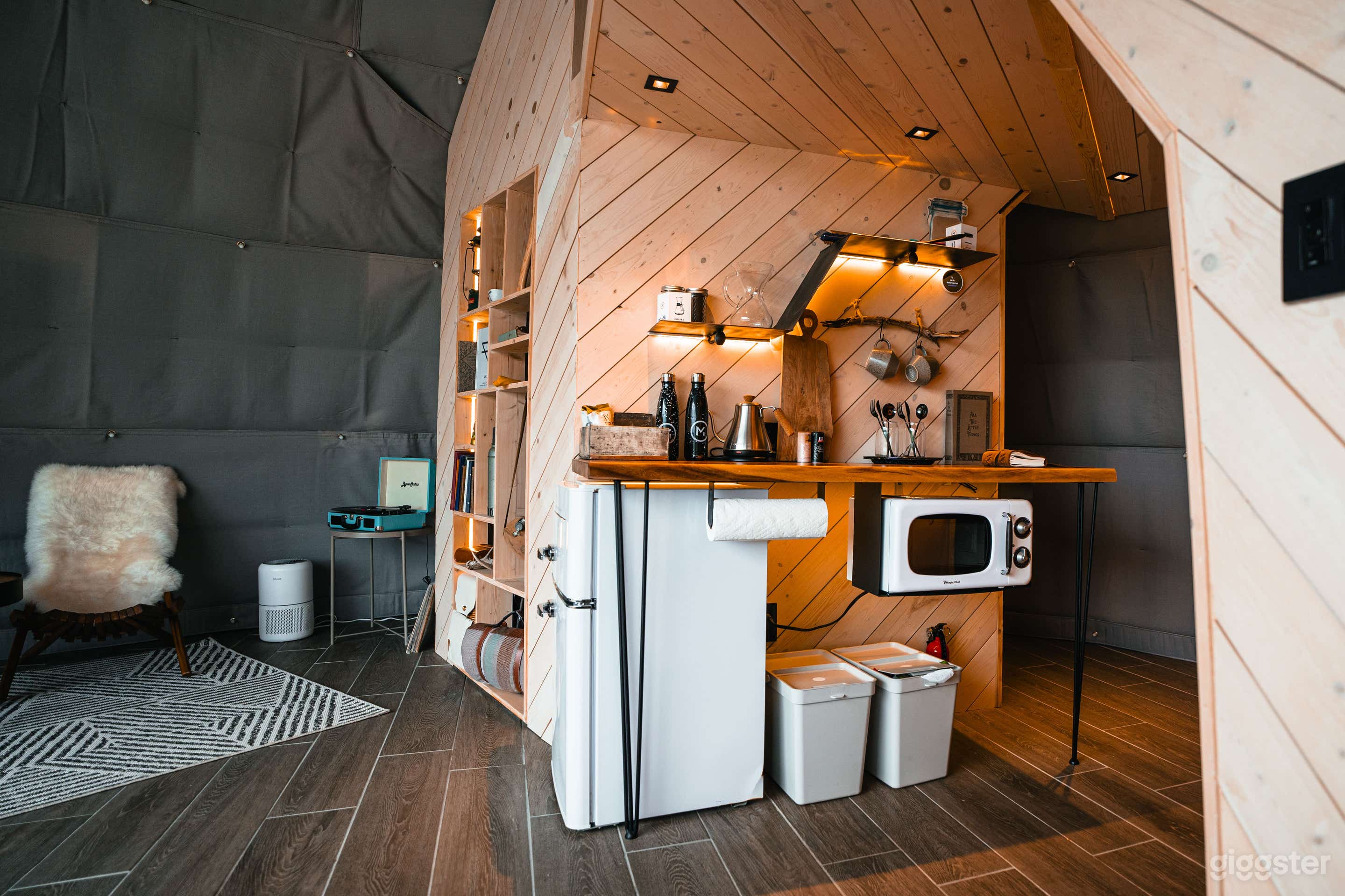 Kitchenette that houses a personal fridge and microwave, plus an inhouse coffee maker! 