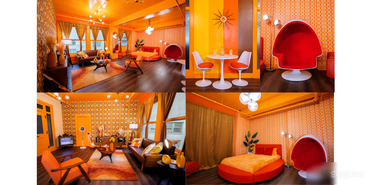 70's Orange Downtown Retro Room w/ Red Circle Bed Photo 1
