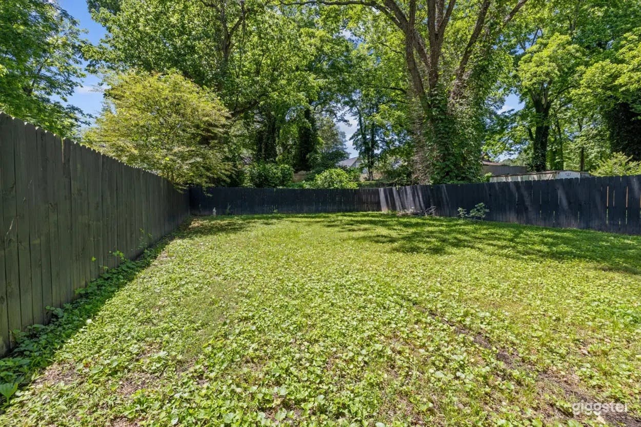 Quiet Green Backyard with Deck and Trees Photo 2