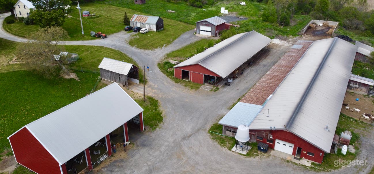 Aerial view of barns