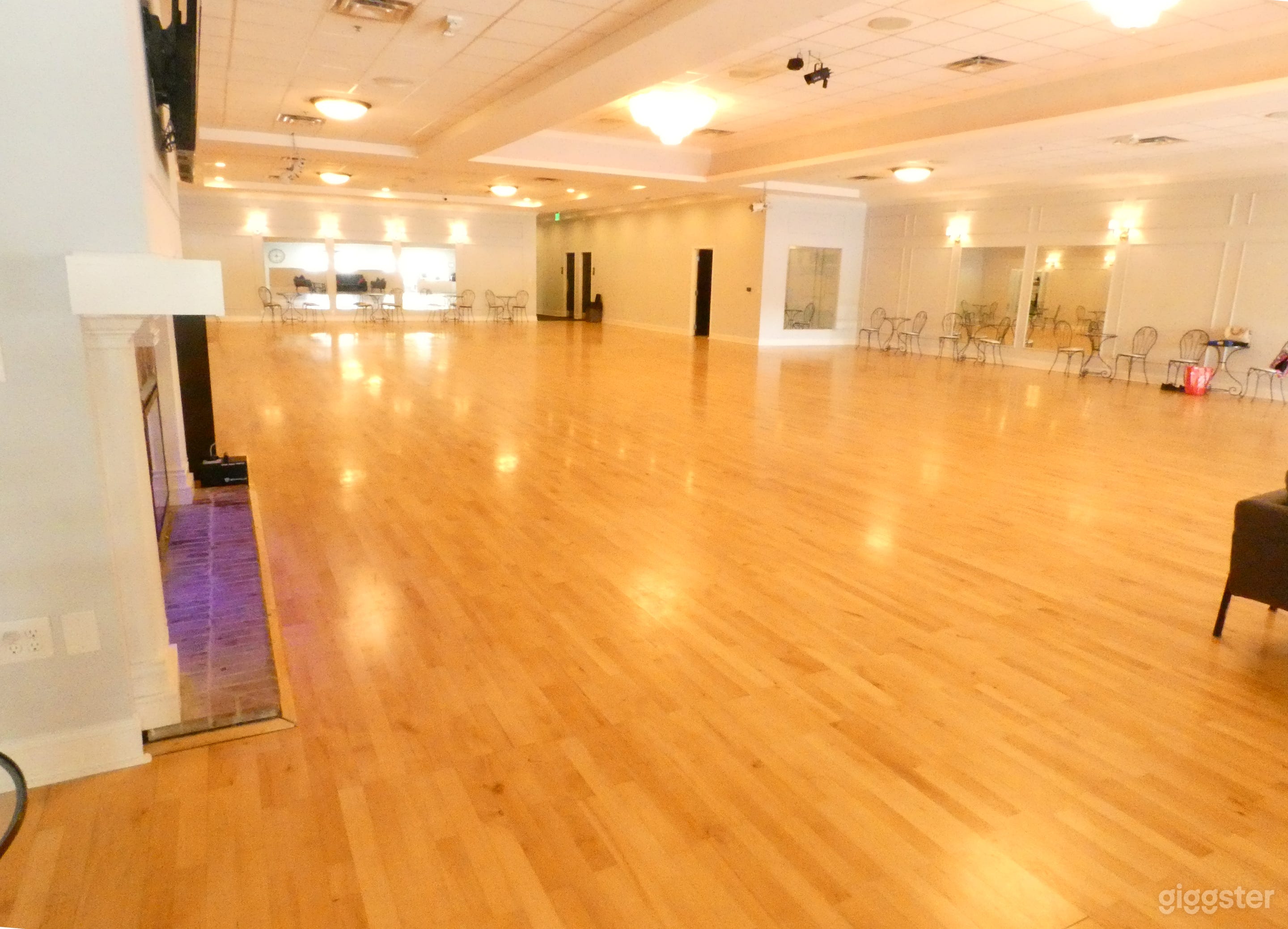 Fireplaces accent an elegant and classic ballroom