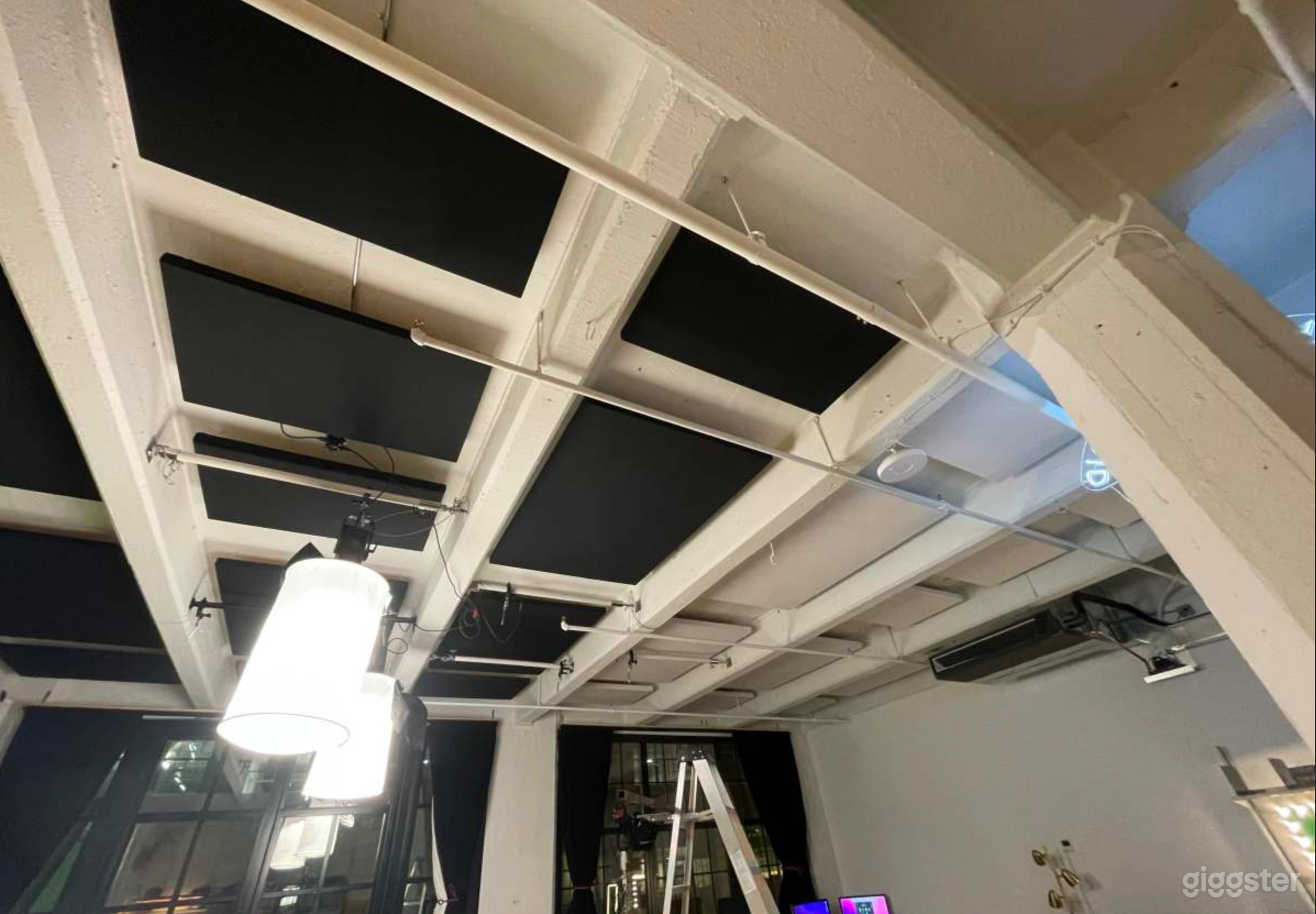 Acoustic treatment panels reduce echo for excellent dialogue recording.