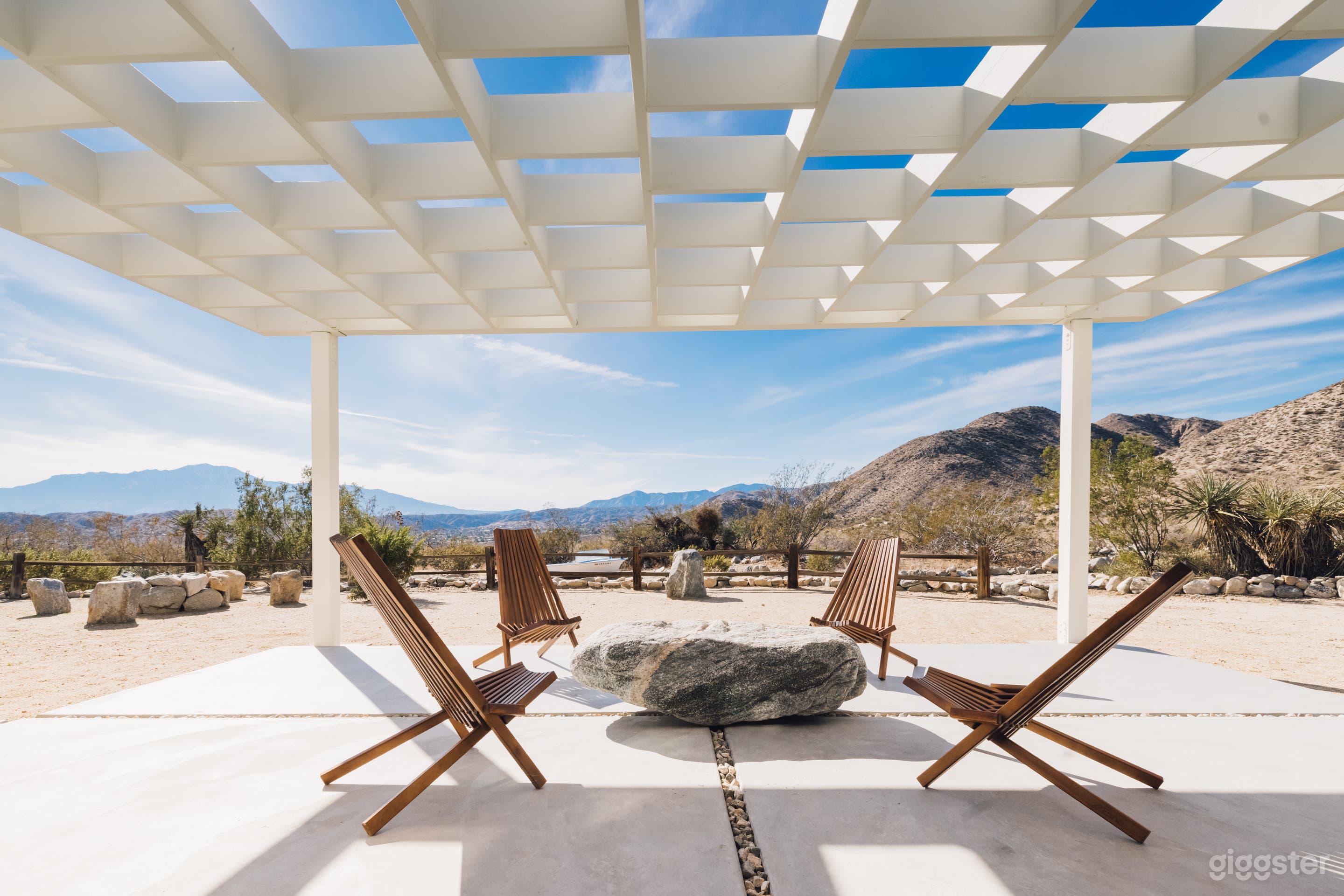 Getty Patio off the Mallow Bedroom, views of desert and Mt. San Jacinto though floor to ceiling sliding glass doors