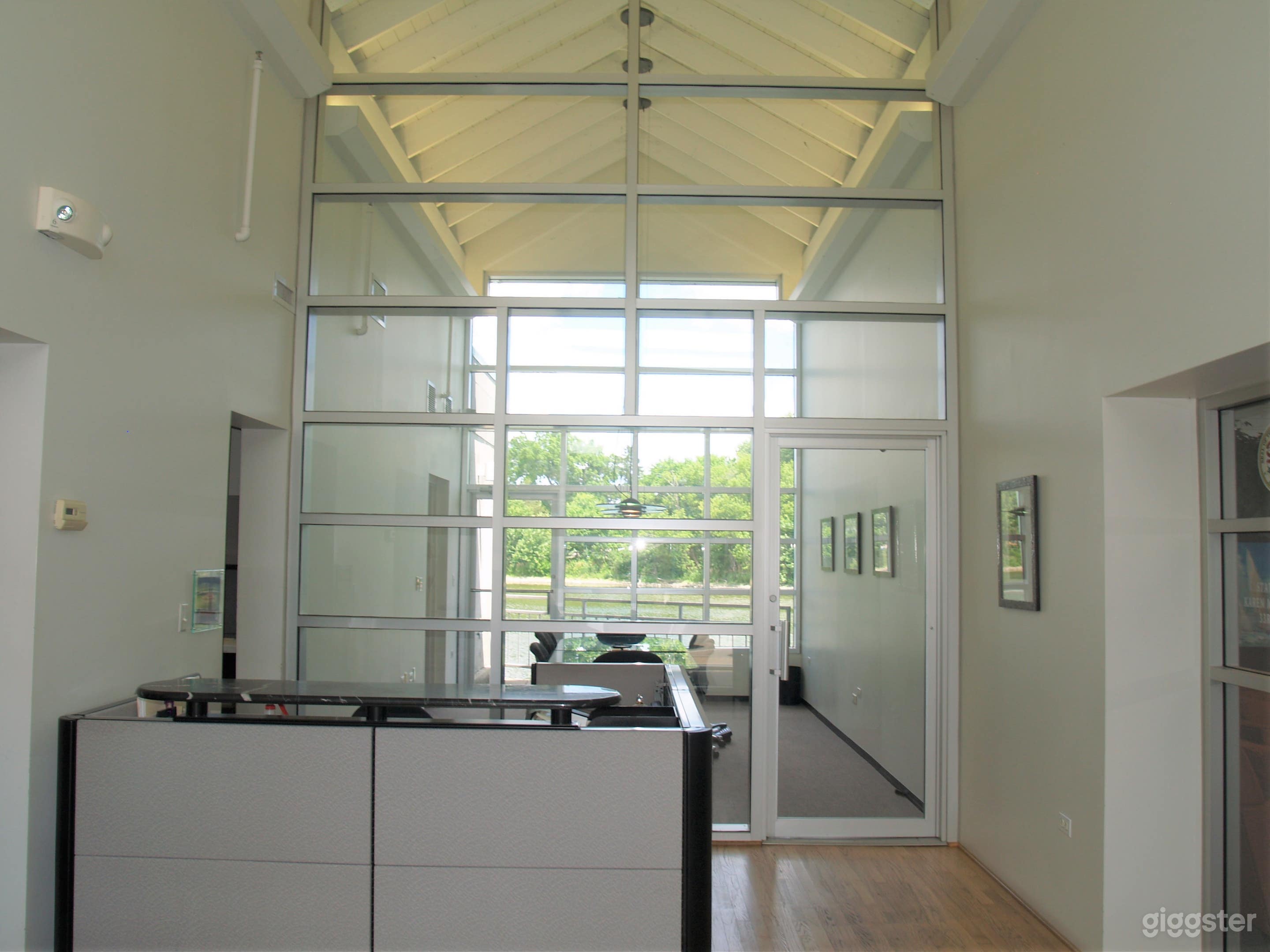 Atrium-style entry with reception desk