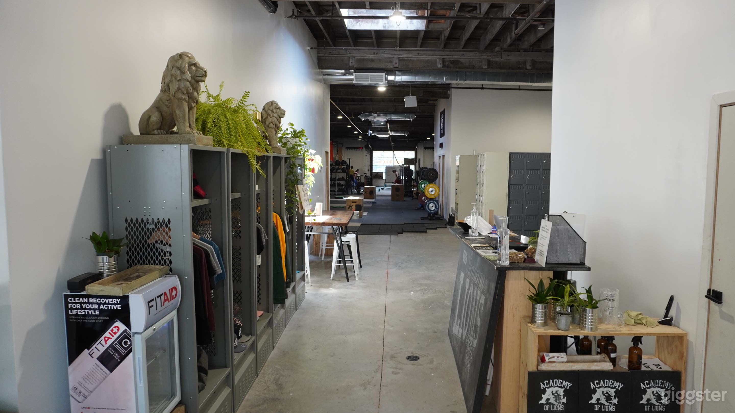 Hallway between front end and gym space