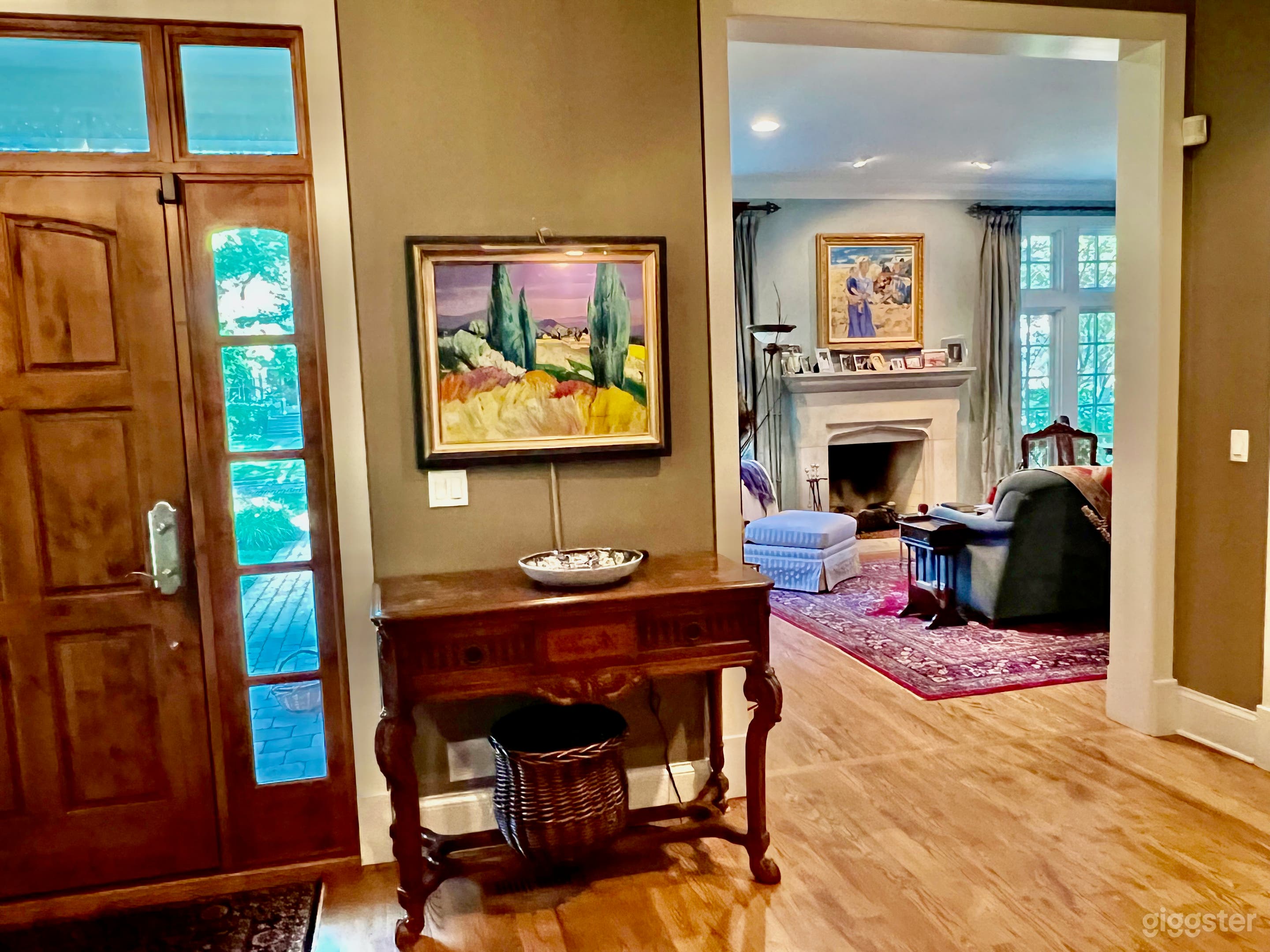 Entry and a peek at the formal living room (it has a baby grand piano!)