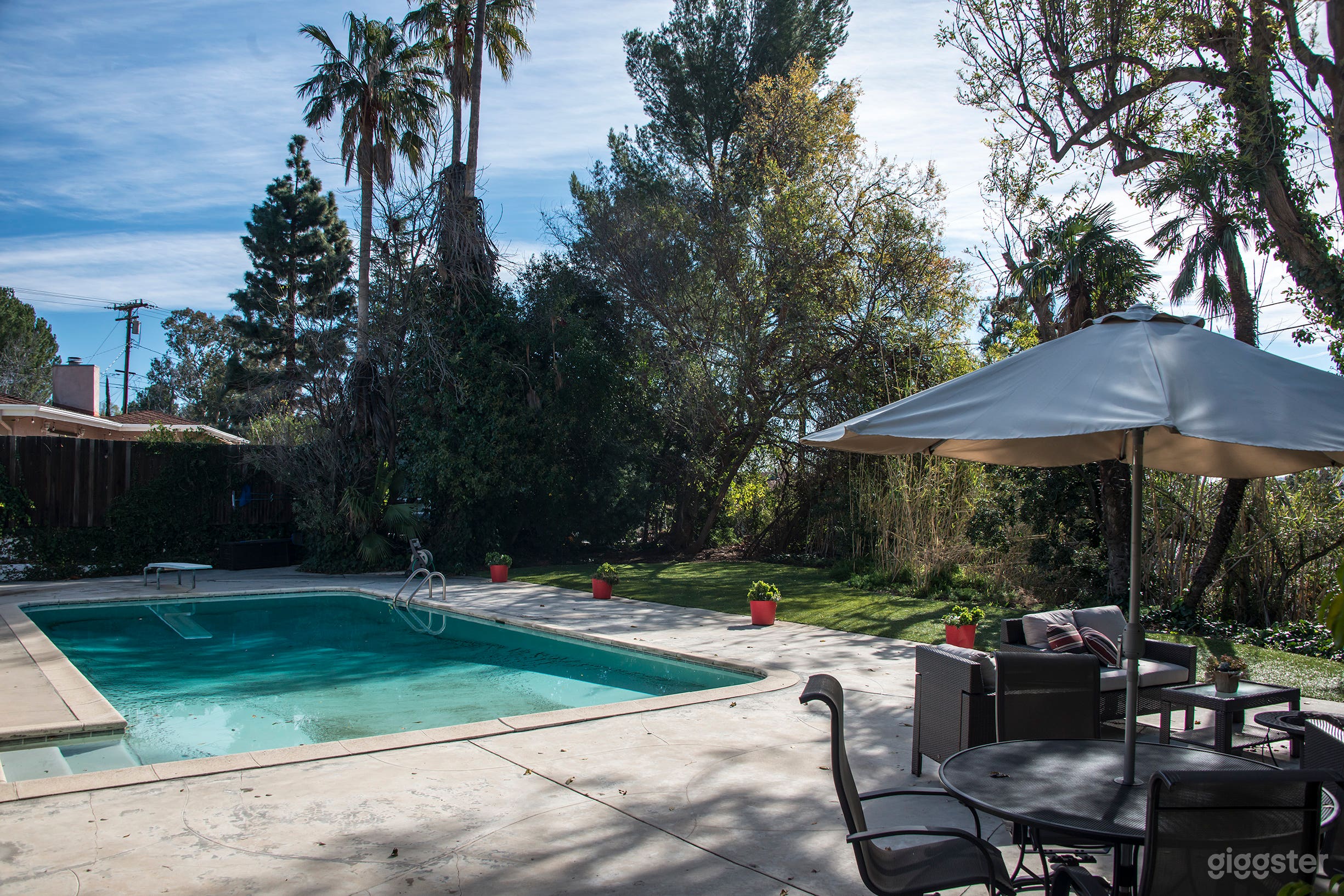 Large yard with pool.