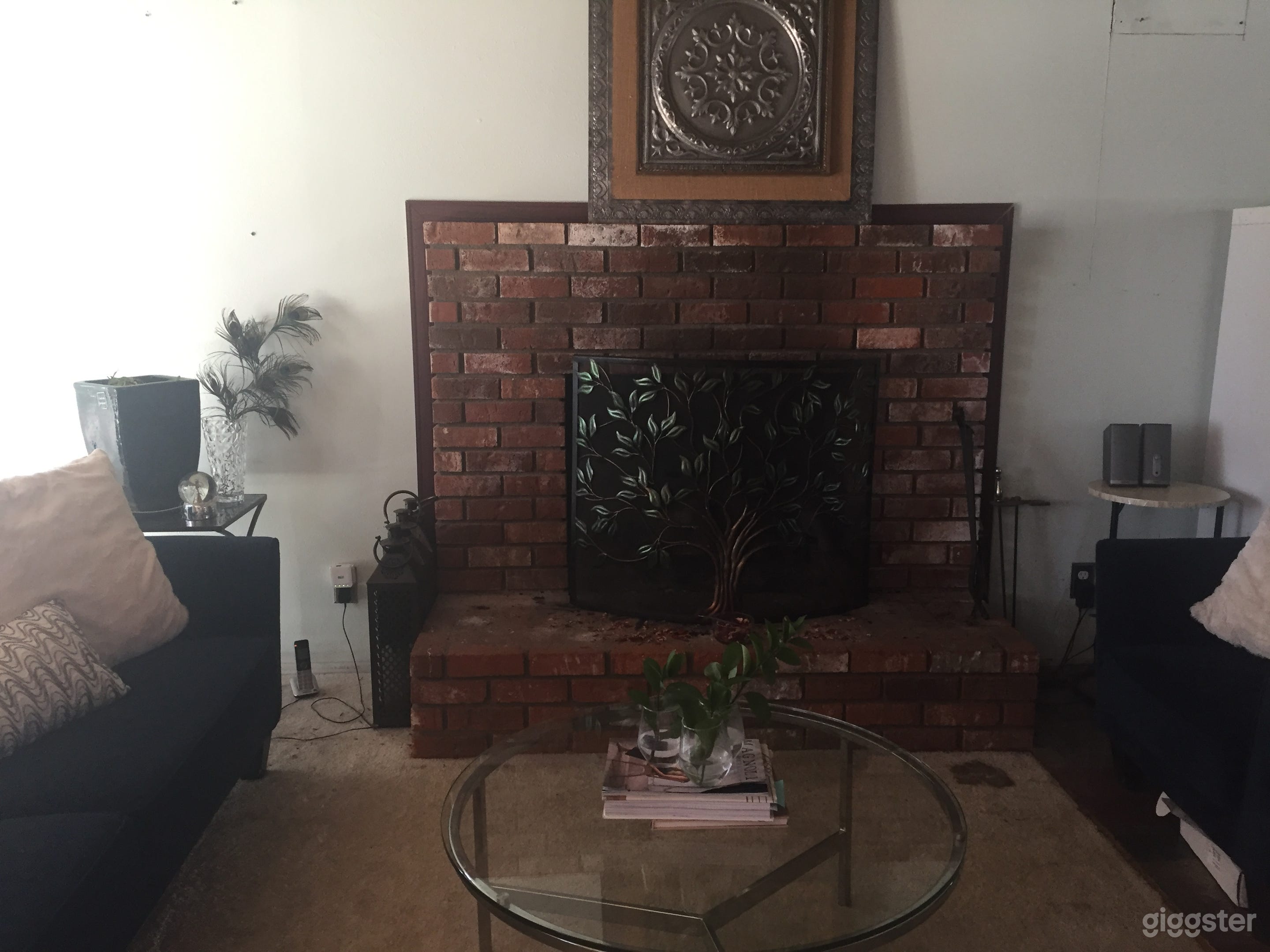 One of two brick wood burning fireplaces