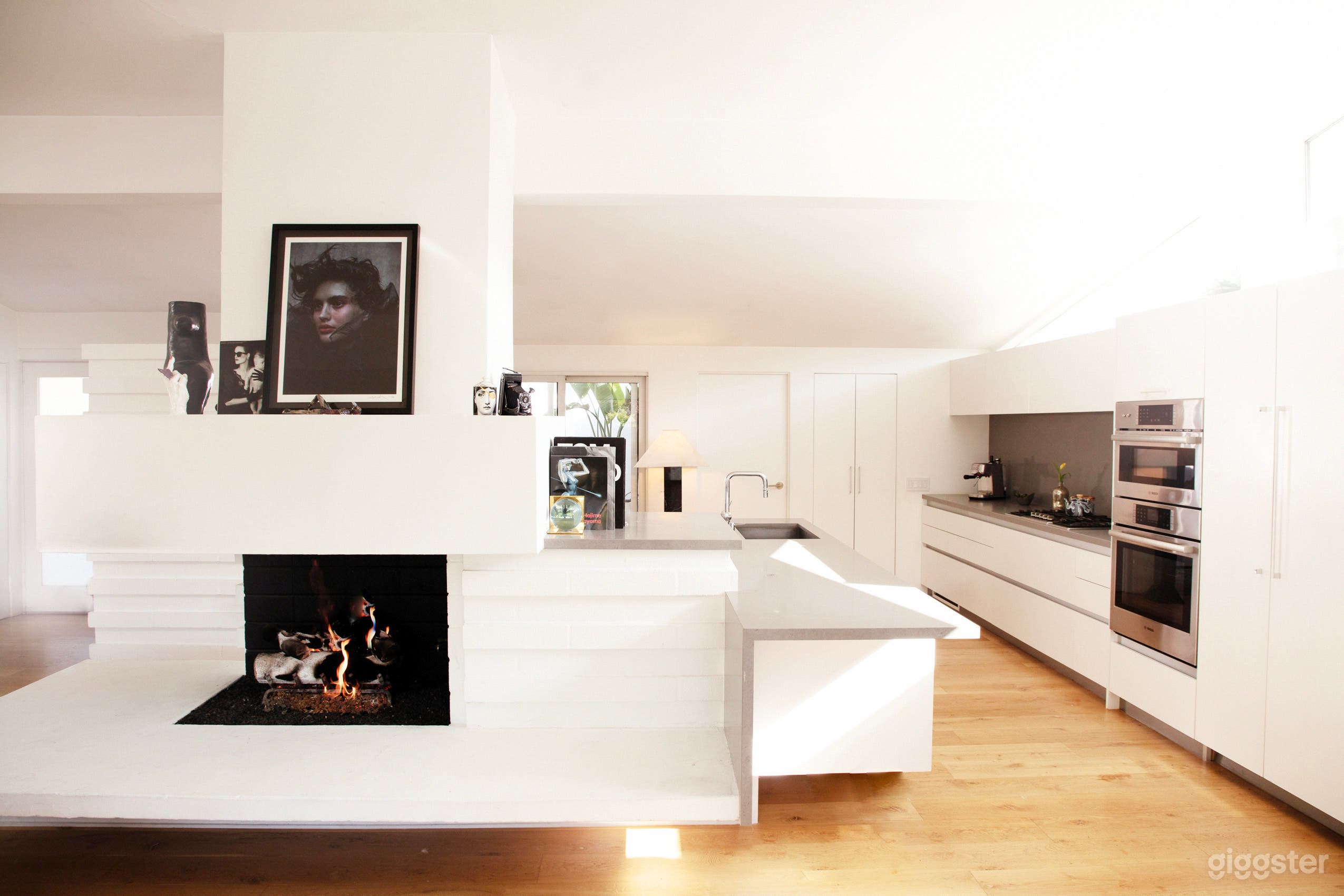 large brutalist fireplace