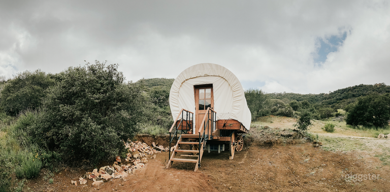 Pioneer Covered Wagon with views of the Santa Monica Mountains. 