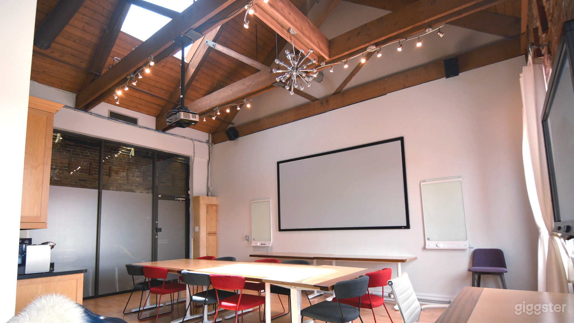 Boardroom setup, with skylight.